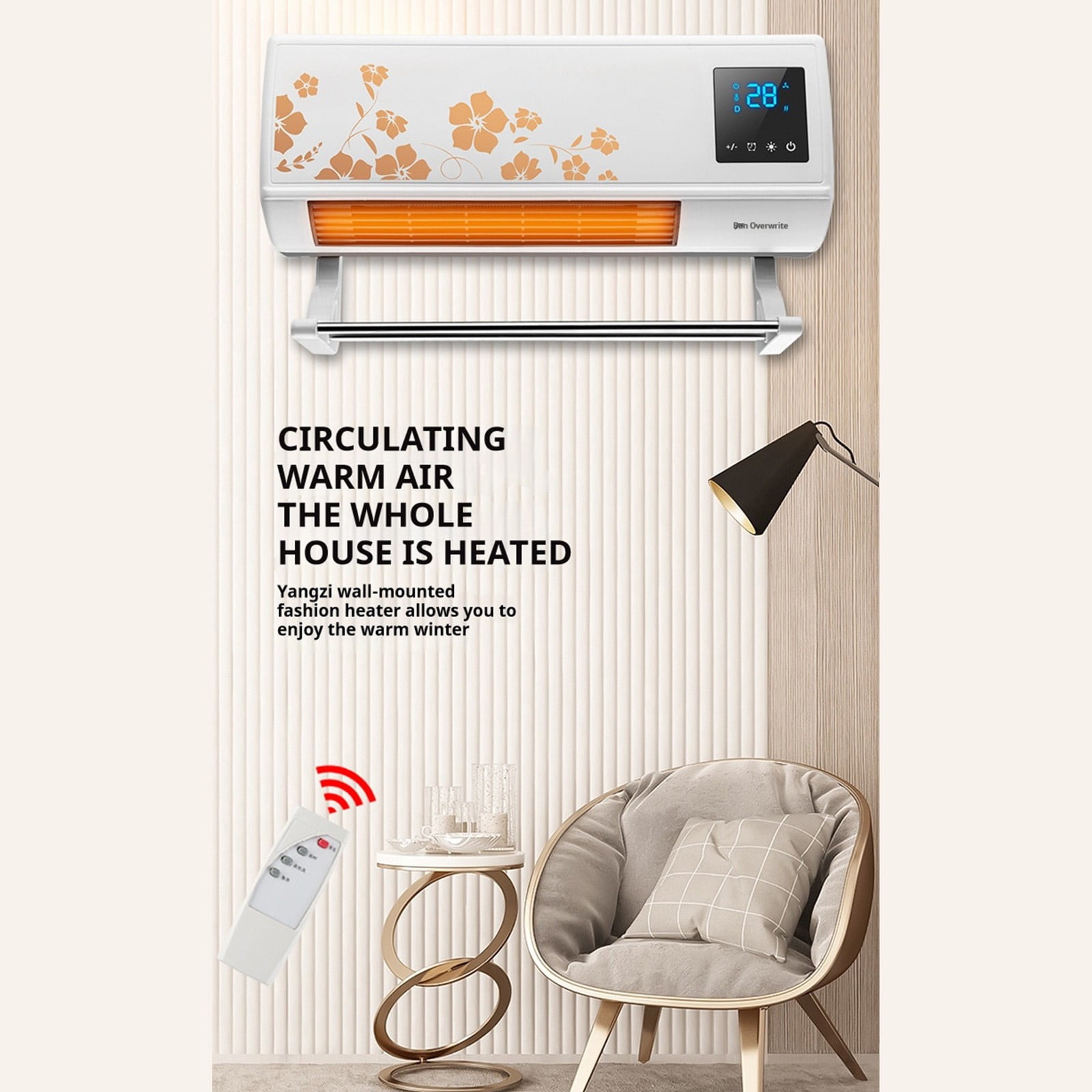 FYHALE 8,000 BTU Wall-Mounted Air Conditioner with Remote Control (Heating and Cooling, White) 379ot