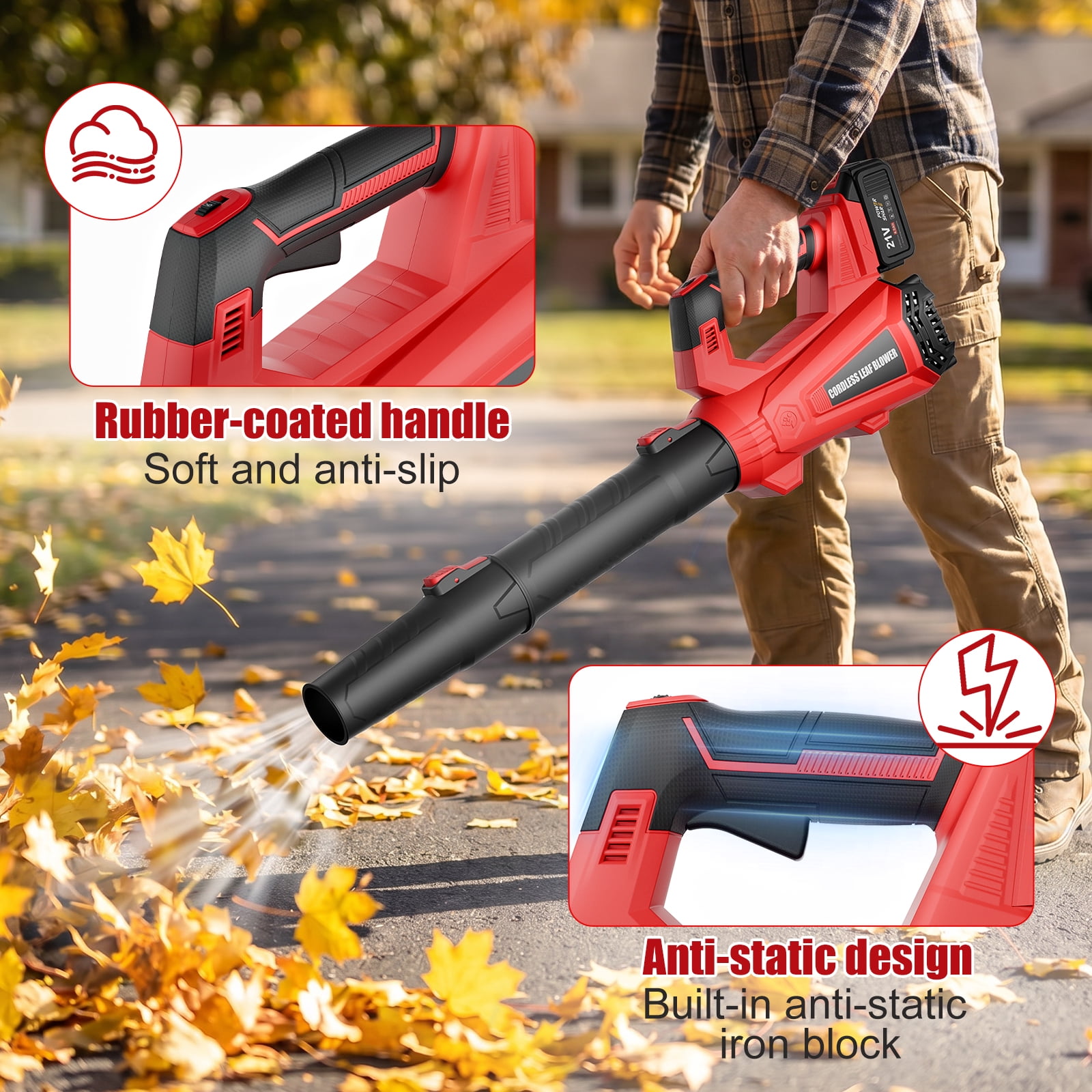 IAMSTECH Cordless Leaf Blower, 930 CFM Electric Power Sweeper with 6 Speed Settings (21V 4.5Ah, 7.5 lb) l22gk