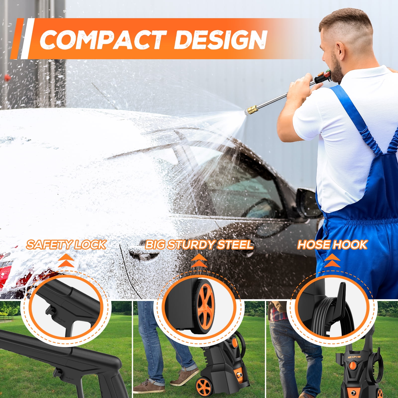 NEXPOW Electric Pressure Washer, 4000 PSI 2.6 GPM Power Washer with Foam Cannon and 4 Quick-Connect Nozzles (30 ft Hose) wyows