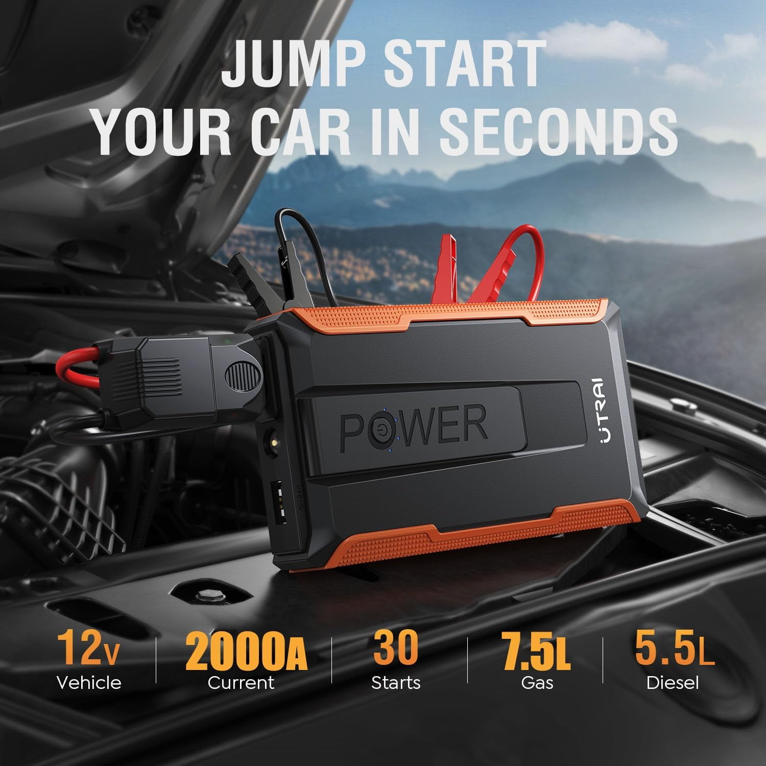 UTRAI Portable 2000A Car Jump Starter and Power Bank (Black, 1.98 lb) sulsk