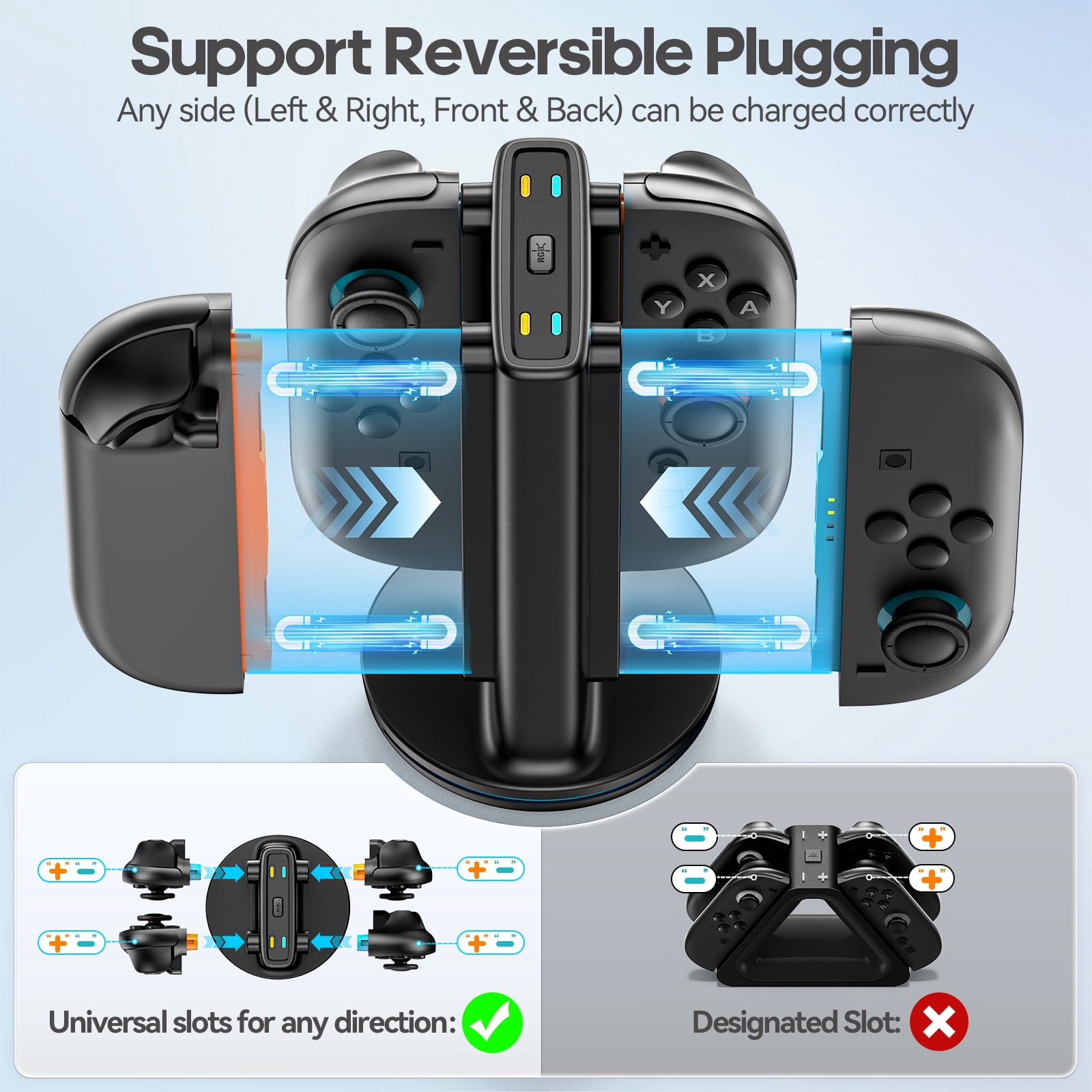 Kytok Switch 2 Joy-Con Charging Dock Station with Magnetic Bi-Directional Design and 9 RGB Lighting Modes (4-in-1) 0094x