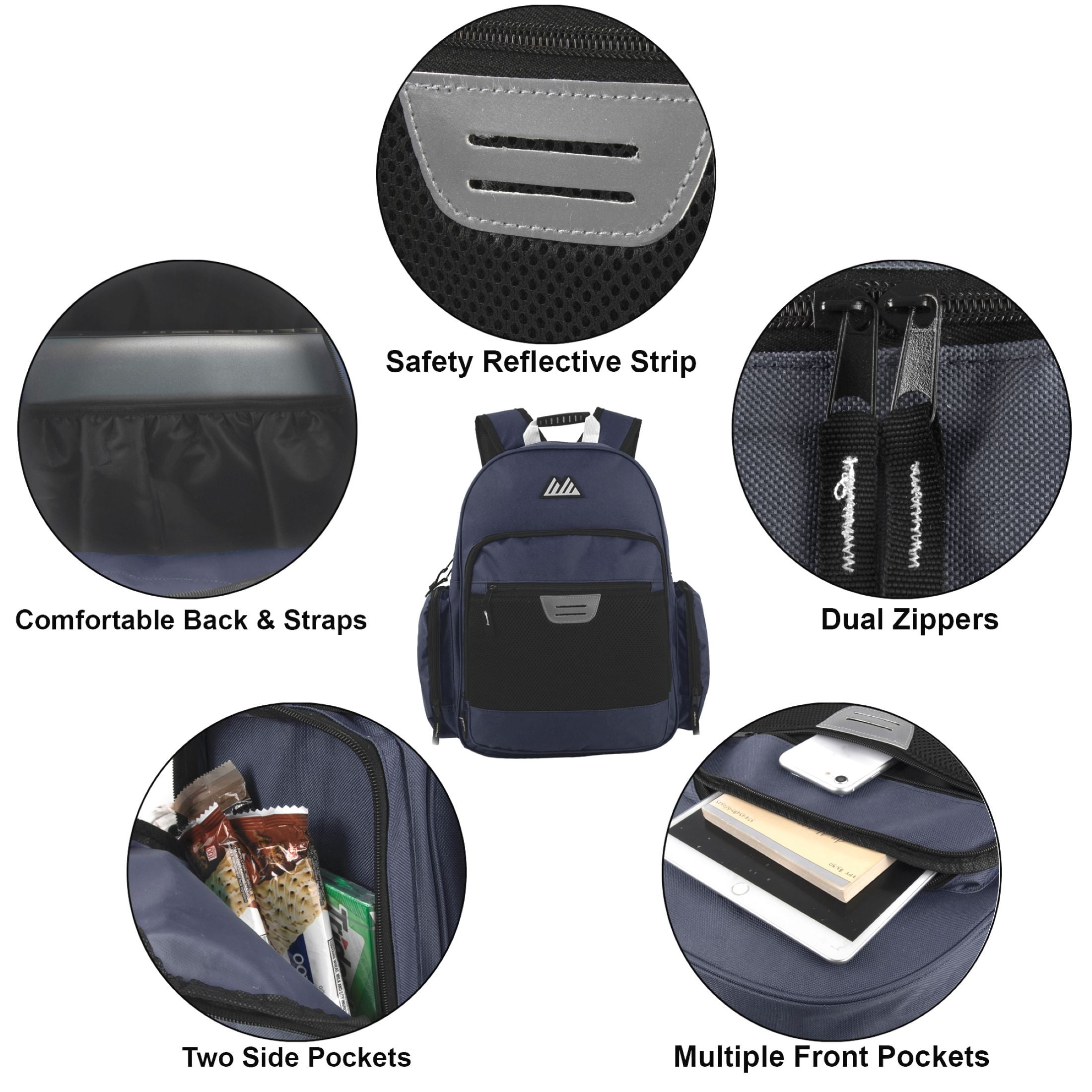 Trailmaker 18 in Backpacks with 45 Piece School Supply Kits (12 Pack, Black and Navy Blue) d93ko