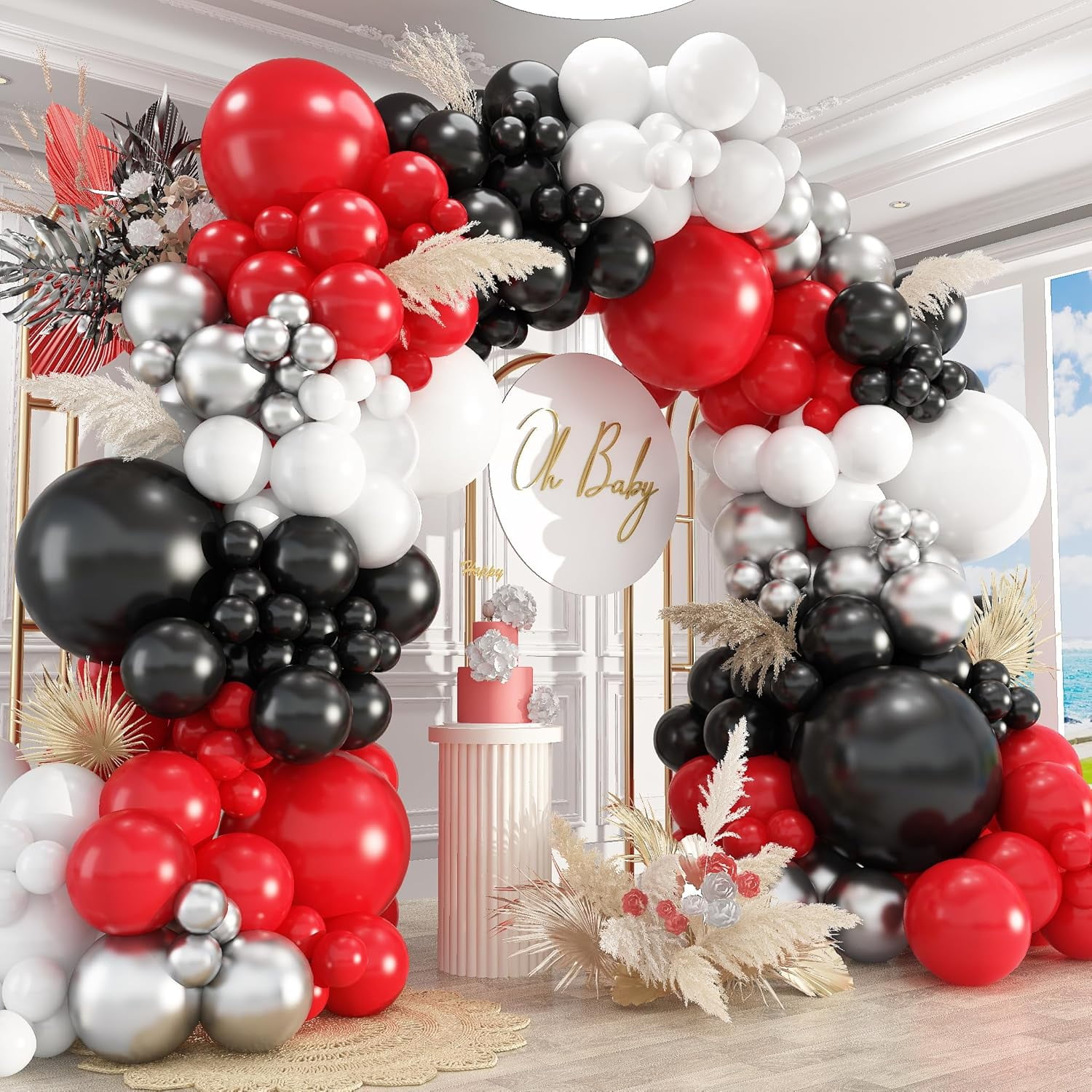 Party Decor Balloon Garland Arch Kit (Red, Black, White, 412 Pieces) fdnff