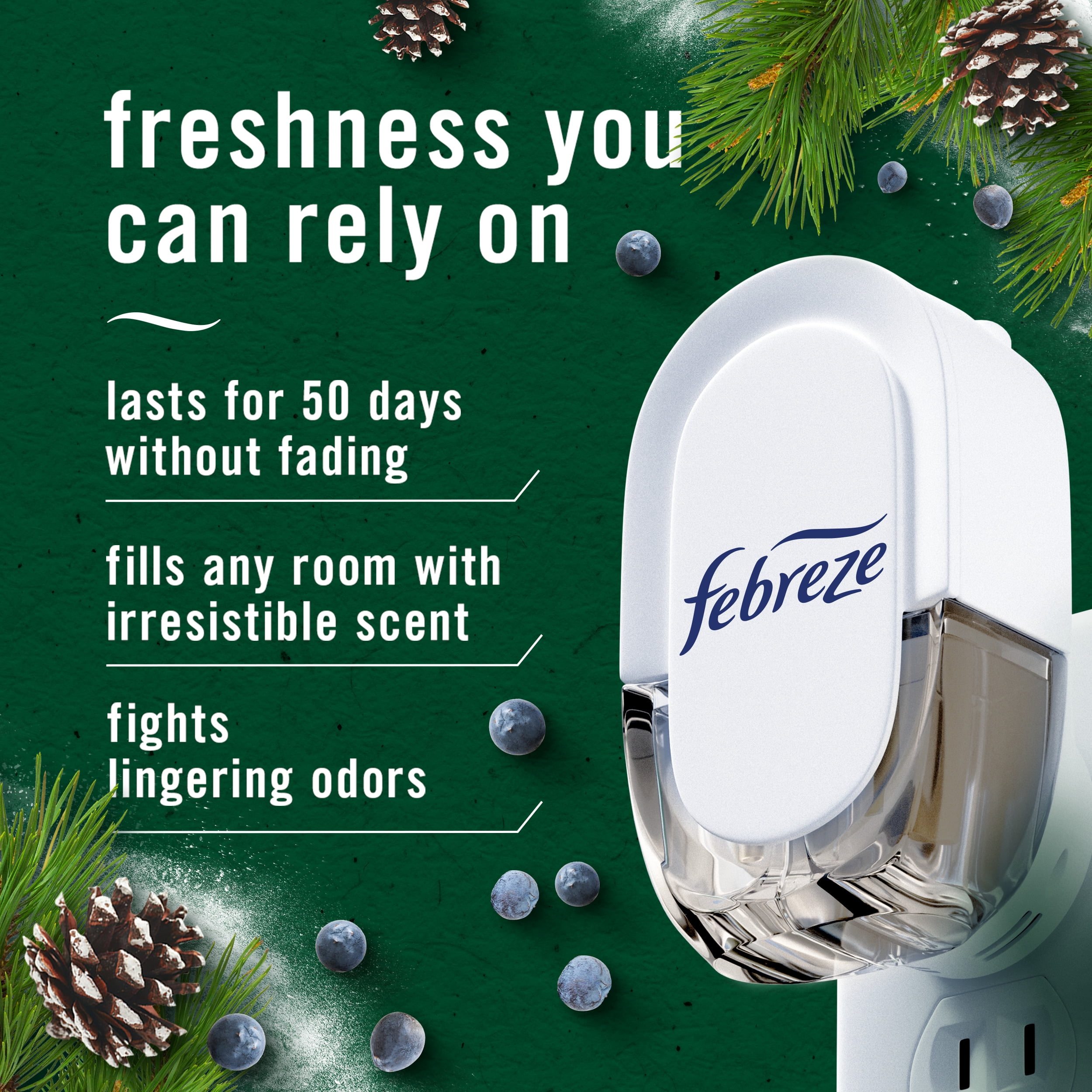 Febreze Fade Defy PLUG Air Freshener Refill, Pine & Berry Scent, Odor-Fighting Oil (2 Refills) z707x