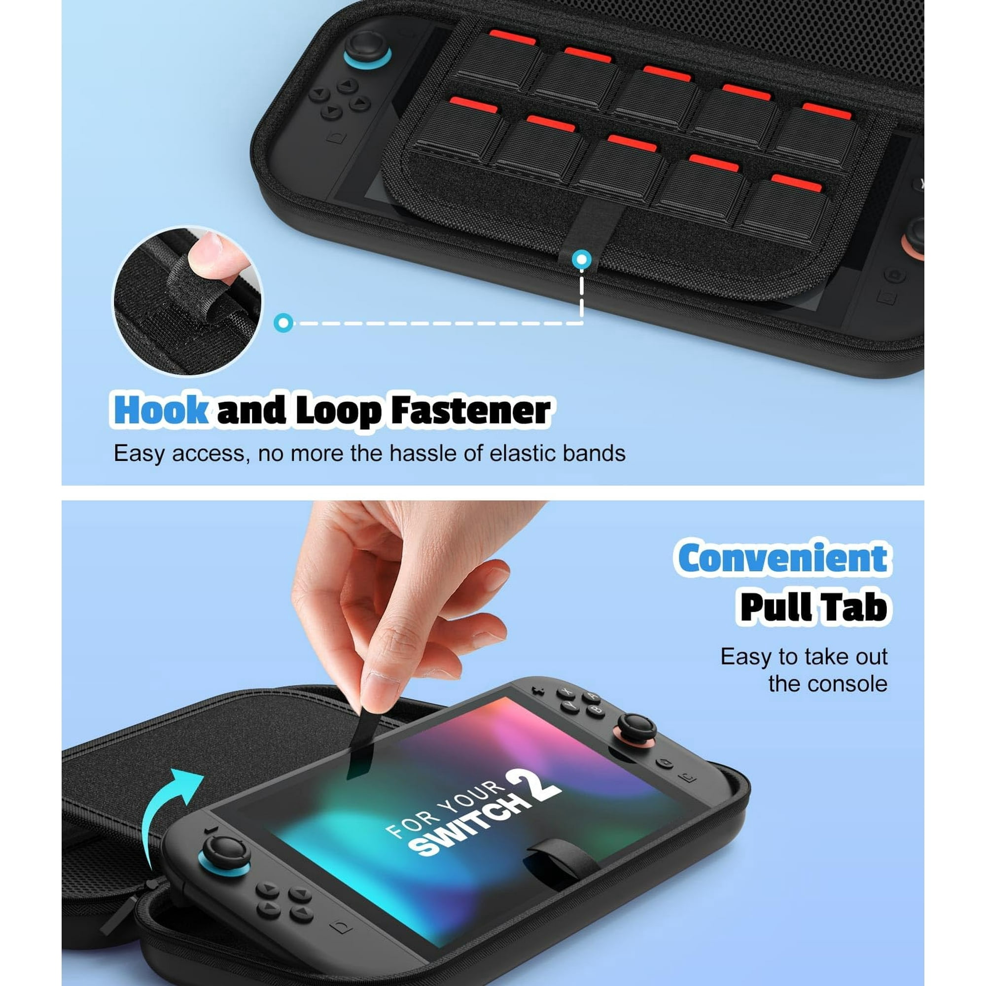 UHM Carrying Case Kit for Switch 2 (2025) with Screen Protector and Game Storage (Black, 1 Pack) mr1bb