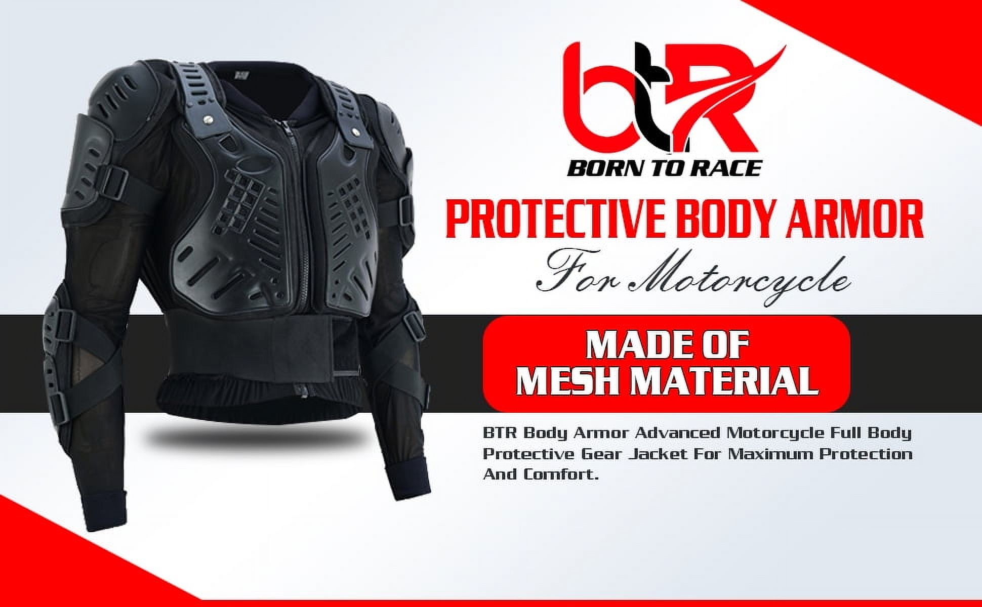 BTR Born To Race Motorcycle Body Armor Jacket Off Road Dirt Bike Chest and Spine Protection (Black, 40 in) tm64f