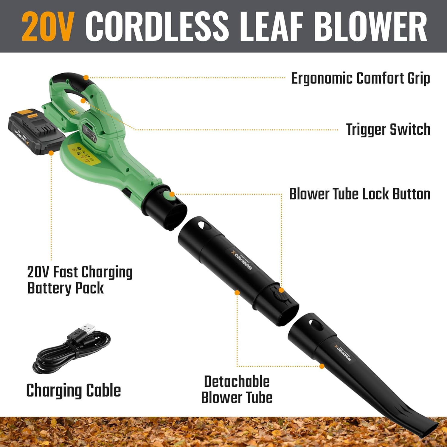 WORKPROX Cordless Leaf Blower, 20V Electric Power Sweeper with 4.0Ah Battery & LED Display, 138 MPH High-Speed Airflow for Lawn, Patio, and Garden (4.08 lb) 3pb6j - Image 7