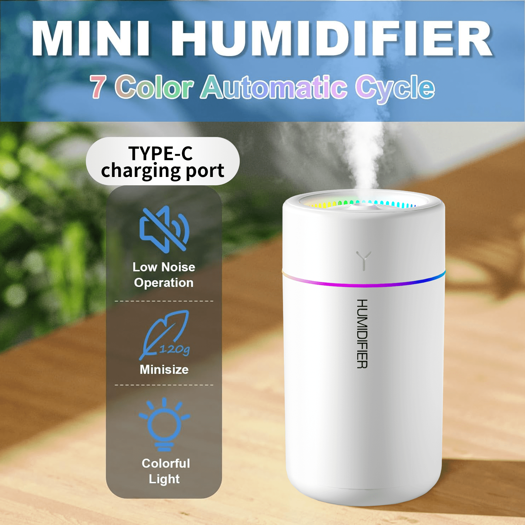 JIANIYA Mini Ultrasonic Humidifier, Portable Desktop Personal Mist Maker for Office and Bedroom (White, 10 fl oz) sq02p