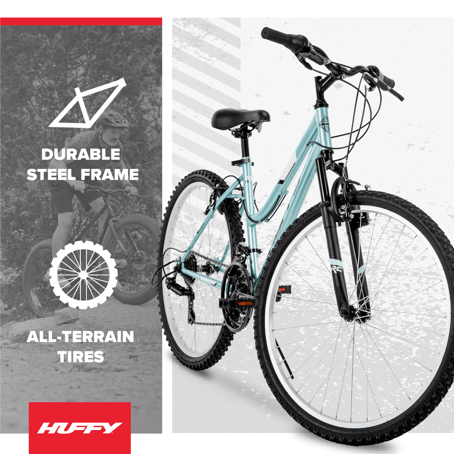 Huffy Rock Creek Mountain Bike, 18-Speed Performance, Front Suspension, Teal (26 in) jl57i