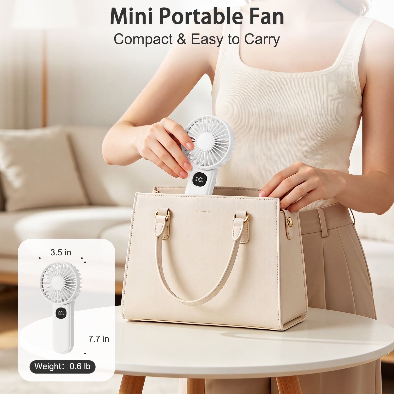 Aubiu 5-Speed Portable Handheld Fan, 3-in-1 USB Rechargeable Personal Cooling Fan (Black & White, 2-Pack) hppiv