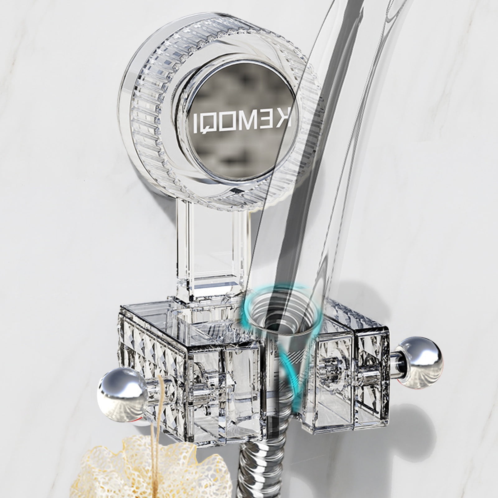 COM1950s Adjustable Suction Cup Shower Head Holder with Hooks (Clear, 1 Pack) wmk01