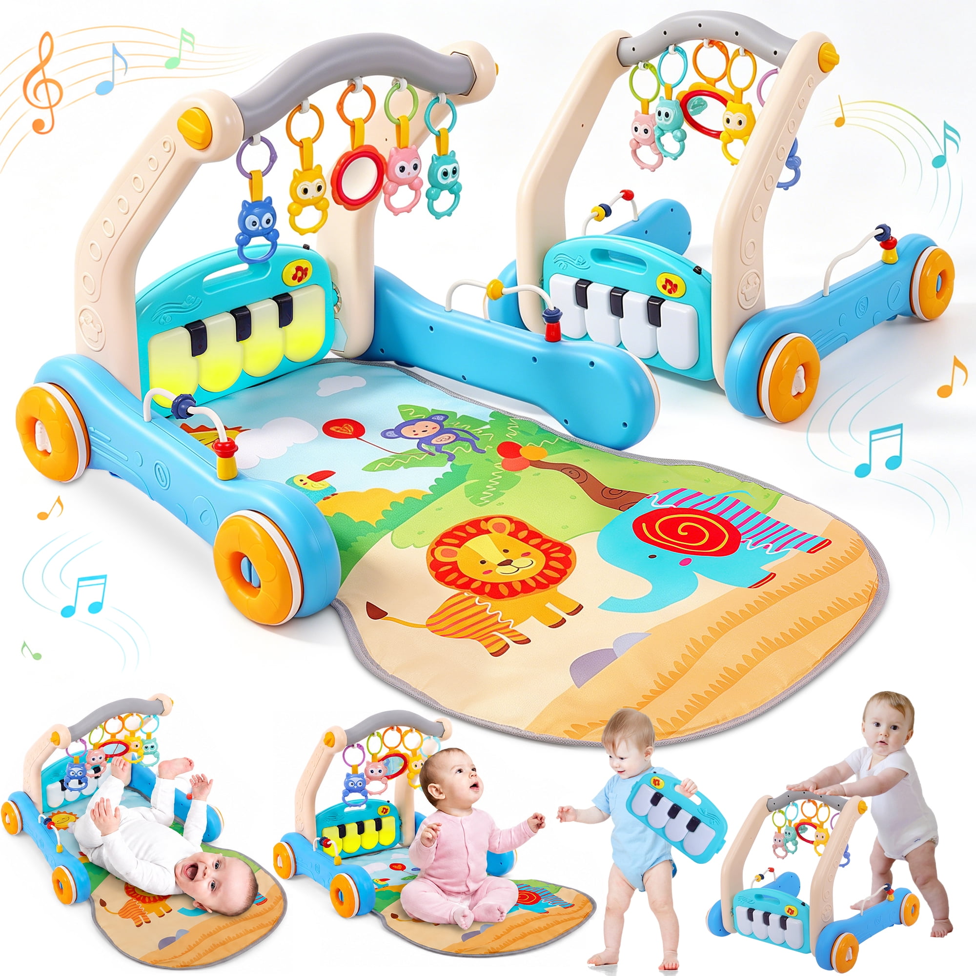 FVLOENG Baby Gym Playmat and Activity Center with Musical Piano and Sensory Toys (Blue, 1 Set) 6mvkn