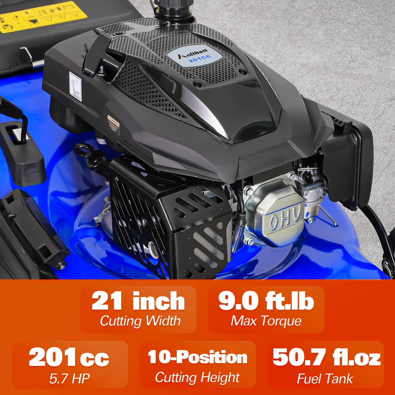 ANLIBATT 21 Inch Gas Lawn Mower, 201cc 4-Cycle OHV Engine Walk-Behind Push Mower with Bagging (Black, 21 in) p40xx
