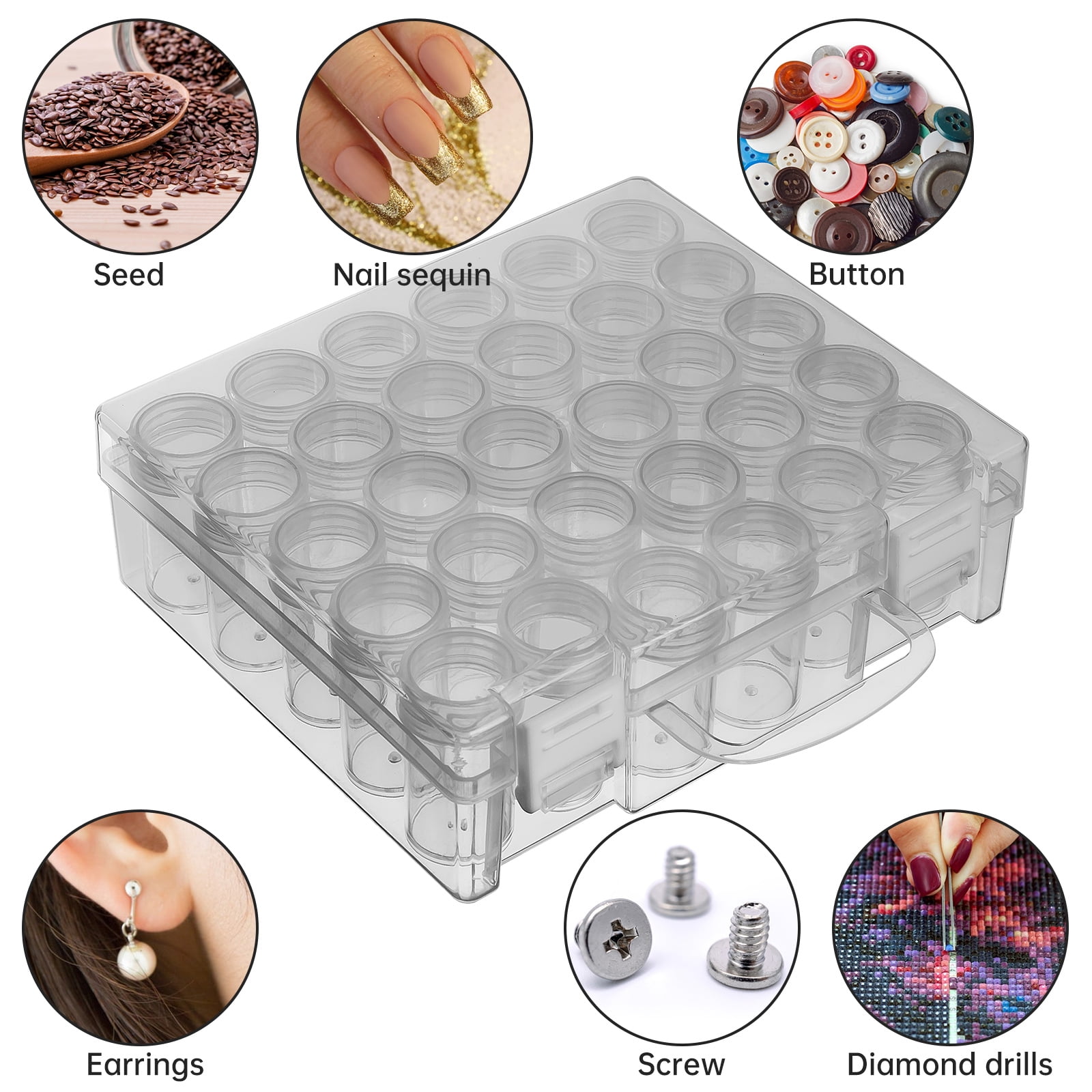 HUSAFTENG Diamond Painting Storage Container, 30-Grid Bead Organizer for Crafts and Rhinestones (Clear, 6.7 in x 5.9 in x 2 in) roxj8
