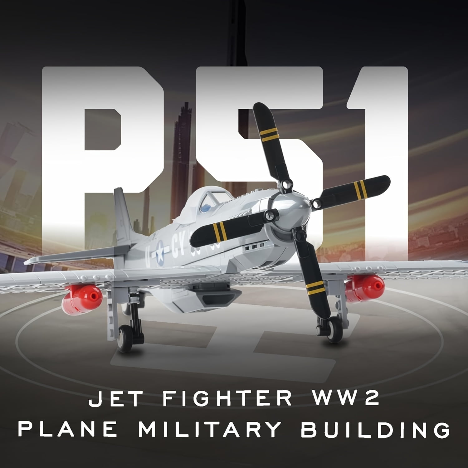 Yuuchoringee P-51 Mustang Fighter Plane Building Block Set, Military Aircraft Model Construction Kit (285 Pieces) xx0y4