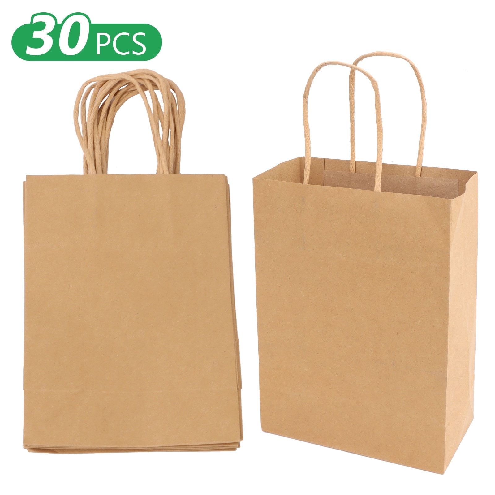 Hengbo Kraft Paper Gift Bags with Handles, Durable Retail Shopping Bags for Party Favors (Brown, 30 Pack, 5.9 x 3.1 x 8.2 in) kbllt