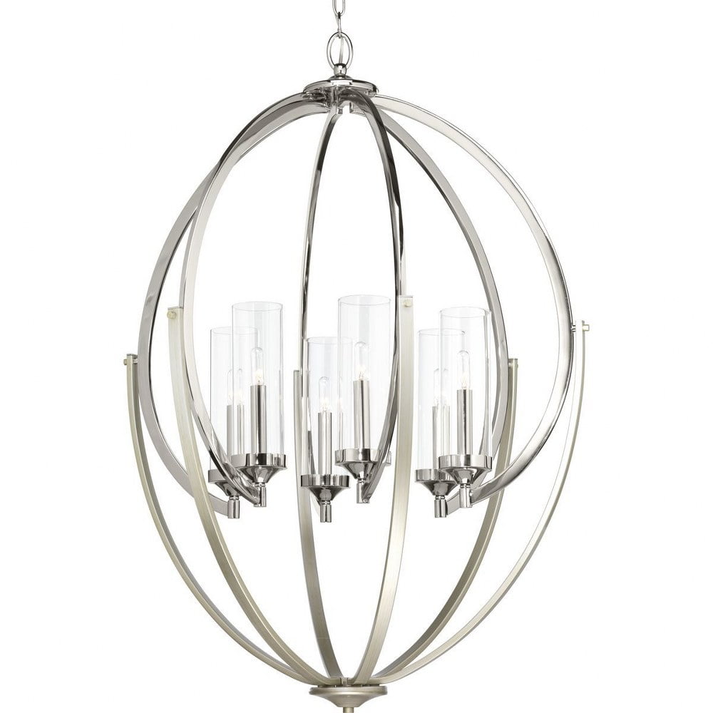 Progress Lighting Evoke 6-Light Chandelier with Glass Cylinder Shades (Polished Nickel, 28.5 in W x 39.5 in H) 7hd38