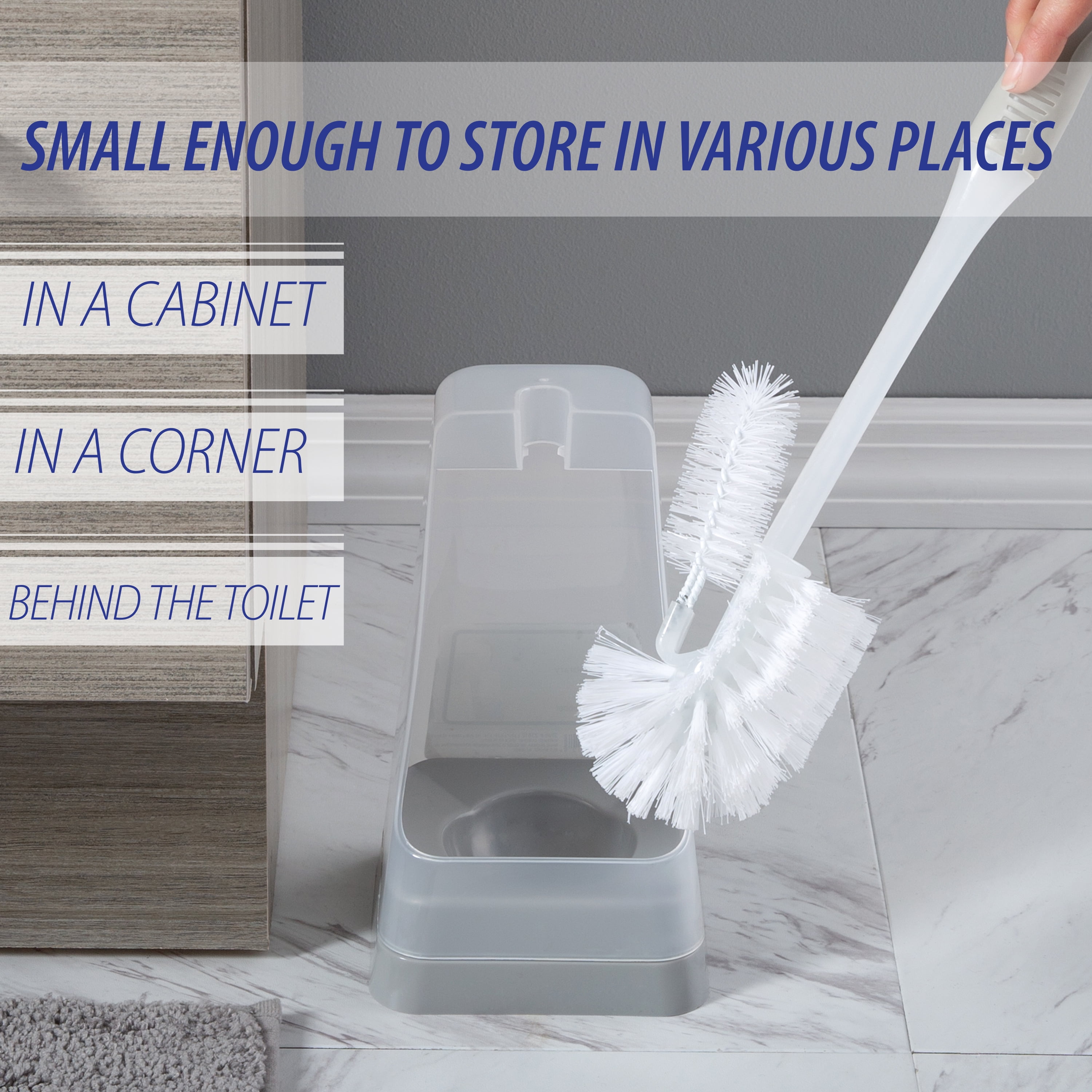 Bath Bliss Square Toilet Bowl Brush and Stand (Grey, 15 in) ainax