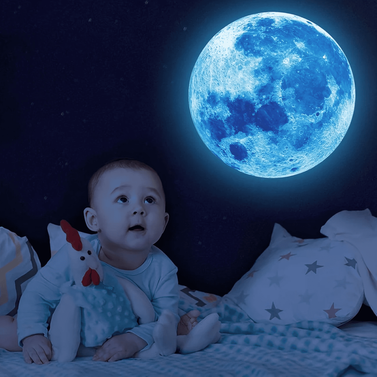 Neasyth Glow in the Dark Stars and Moon Wall Decals for Ceiling (Sky Blue, 1108 Pieces) ve7uy