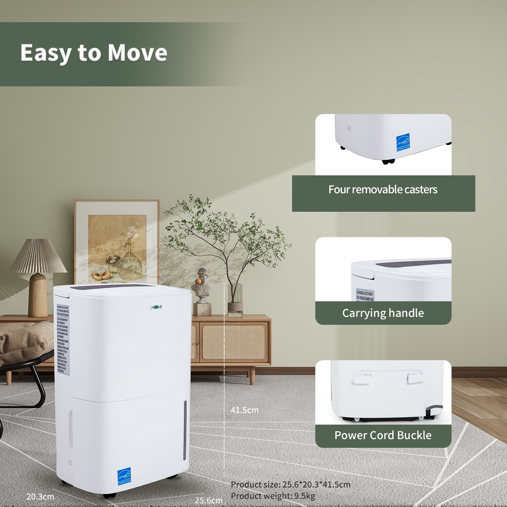 Uhome 120 Pints Dehumidifier for Large Rooms and Basements (White, 1.32 gal) 1ypy1