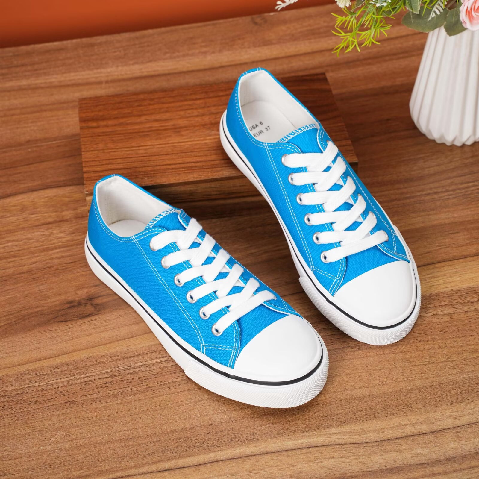 KEINDI Women's Classic Canvas Sneakers Low Top Lace-Up Casual Shoes (Turquoise, 8 US) qipym