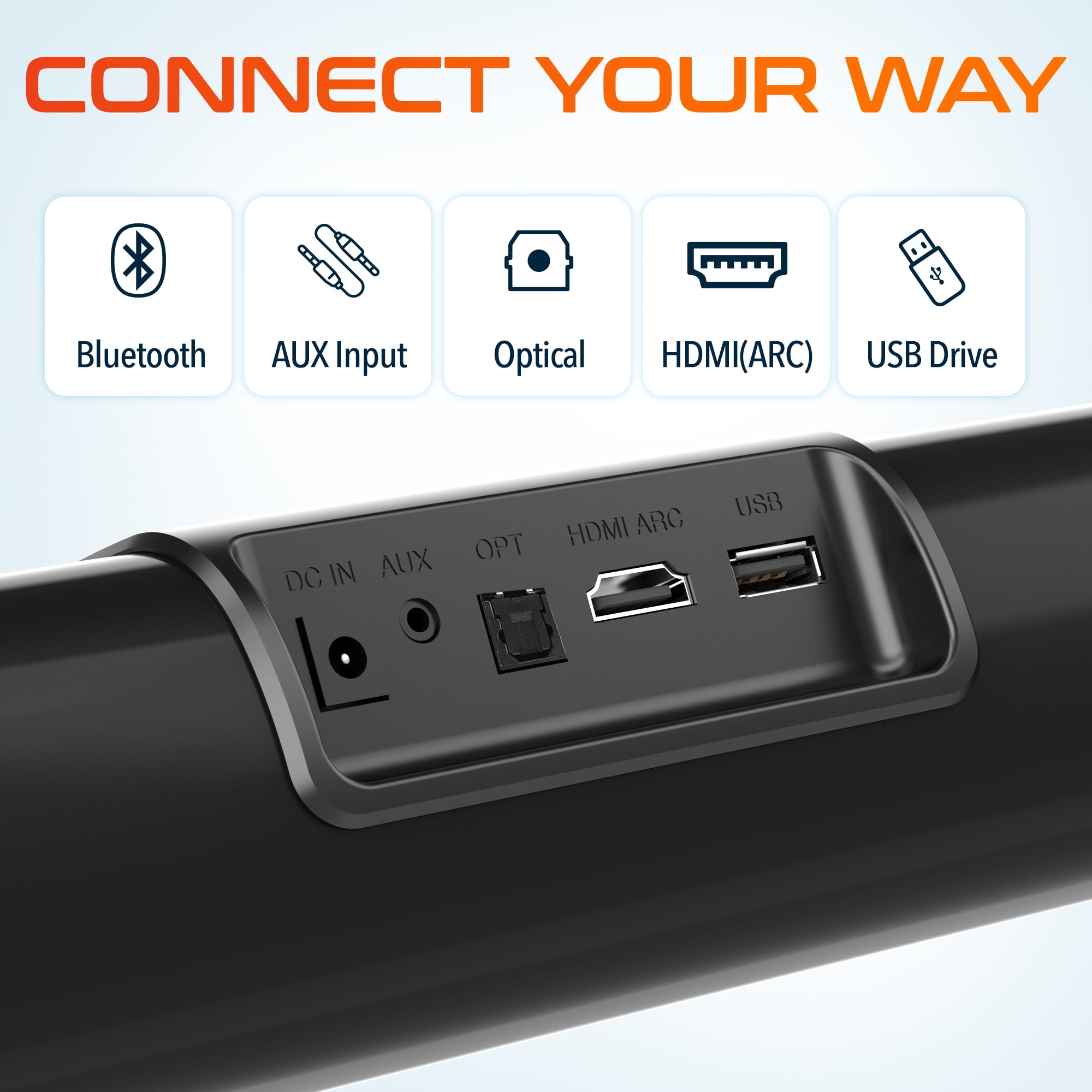 Delton SB380 Stereo Sound Bar, 50W Computer Speakers, Wired & Wireless Soundbar with Remote Control (Black, 15.74 in) 4d19d