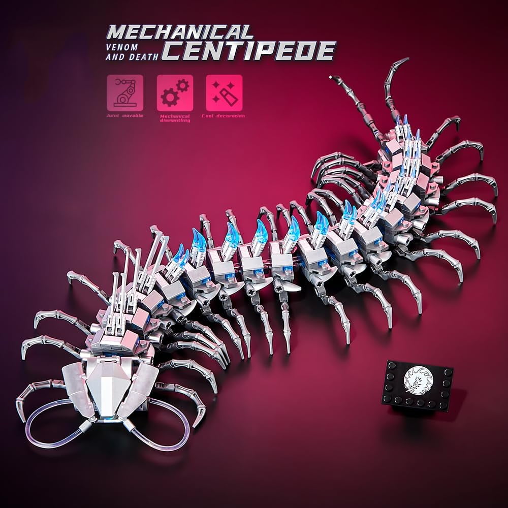 Aasimar Glowing Centipede Building Set, Articulated STEM Construction Toy with Light-Up Features (Multi-Color, 698 Pieces) ccuz9