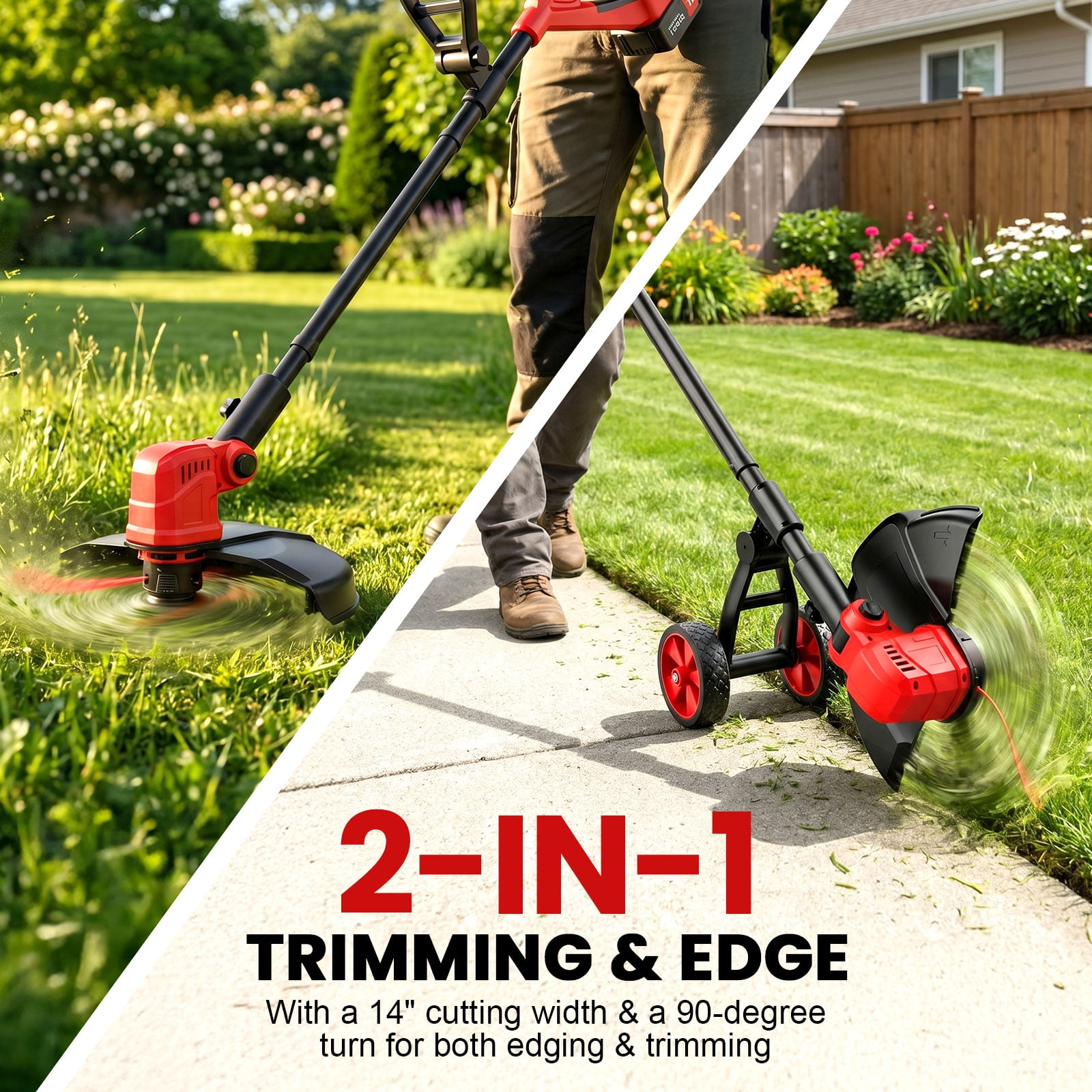 Tanbaby Cordless String Trimmer, Electric Weed Eater with 2 Batteries and Auxiliary Wheel (12 in) 3pzma