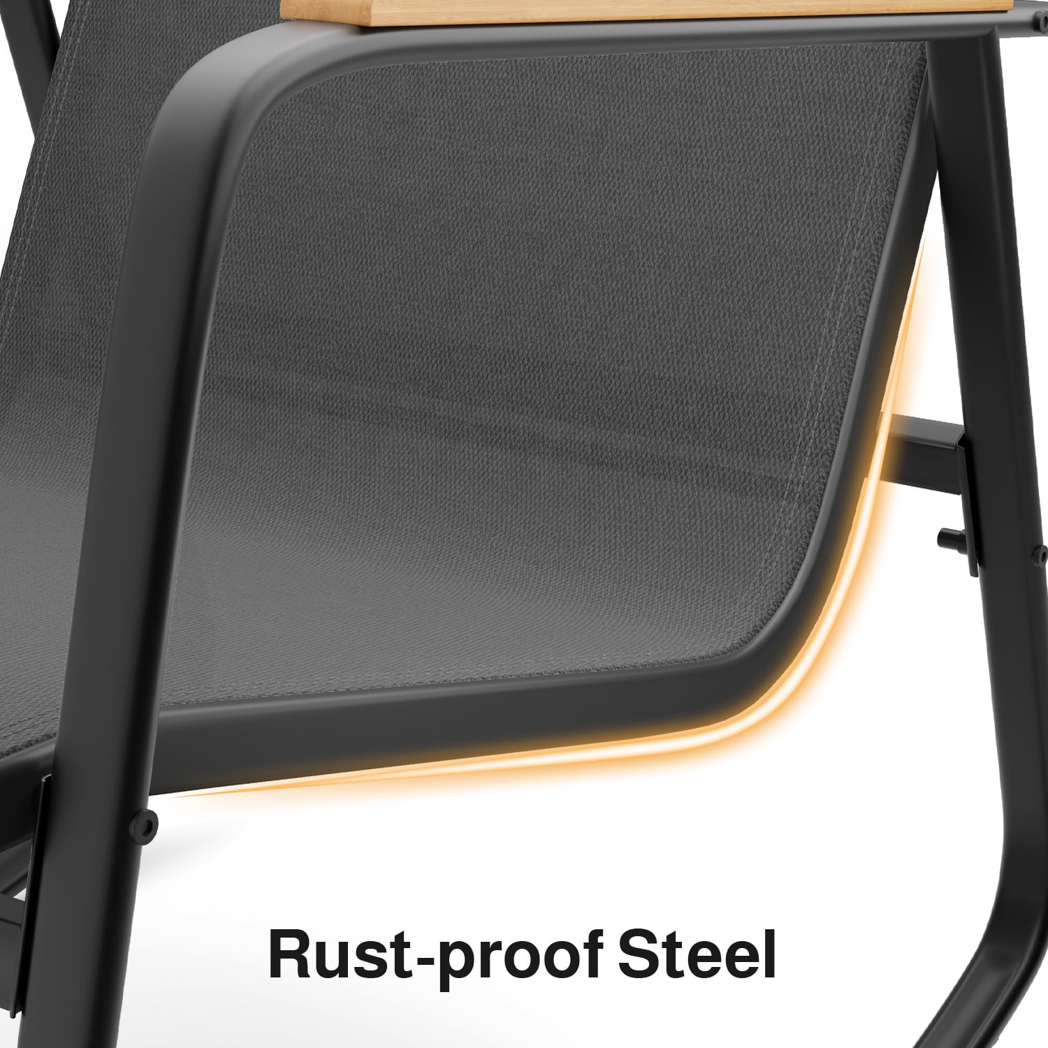 Lofka 3 Piece Patio Furniture Set, All-Weather Teslin Outdoor Rocking Chair Set with Tempered Glass Coffee Table (Black, 3 Piece Set) 649ri
