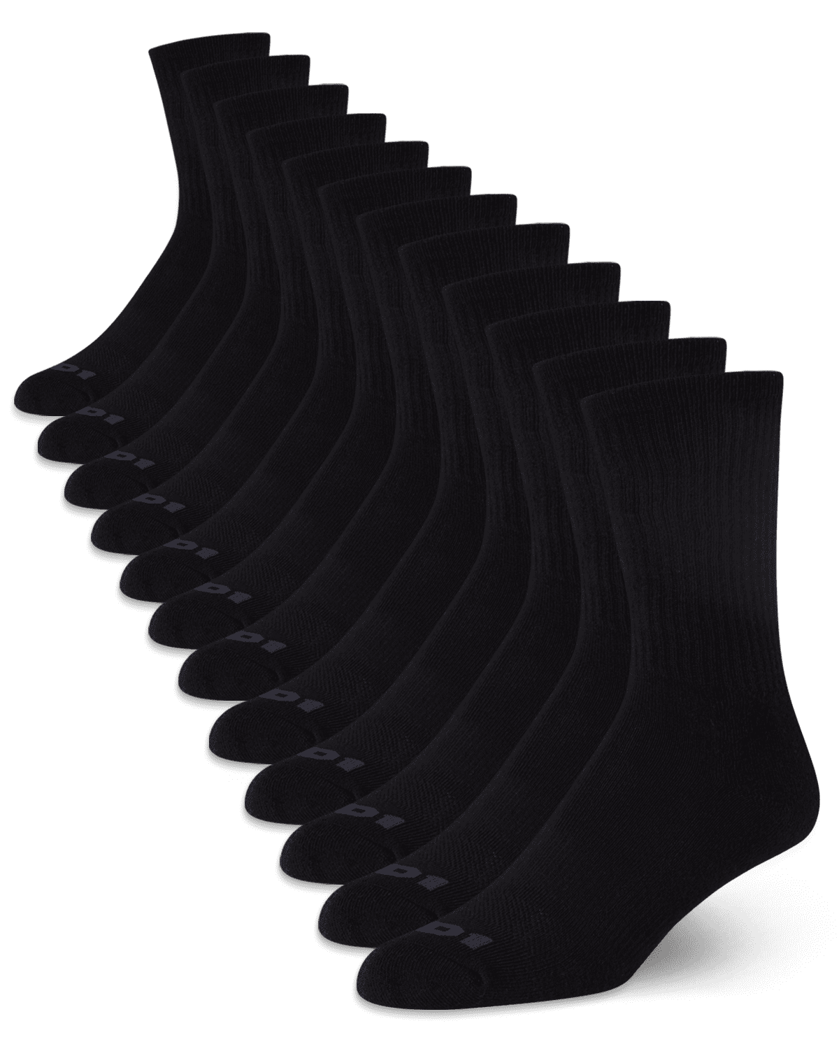 AND1 Men's Cushion Crew Socks, Moisture-Wicking Athletic Performance (Black, 12 Pack) 7etwr