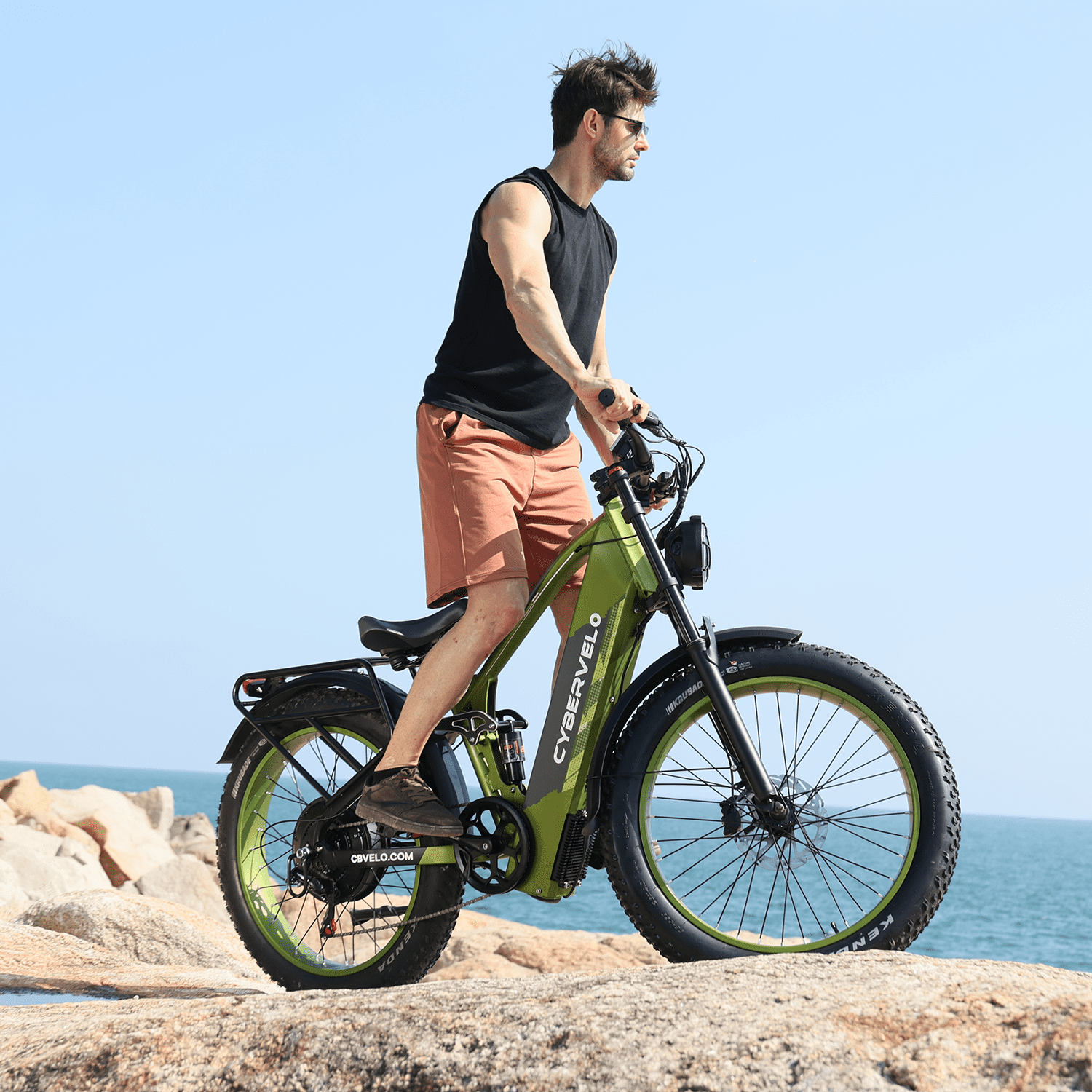 Cyneira Electric Bike, 2000W Fat Tire E-Bike with Full Suspension, Removable 60V 50AH Battery, Rear Rack (Grey, 26 in x 4 in) 35ydq