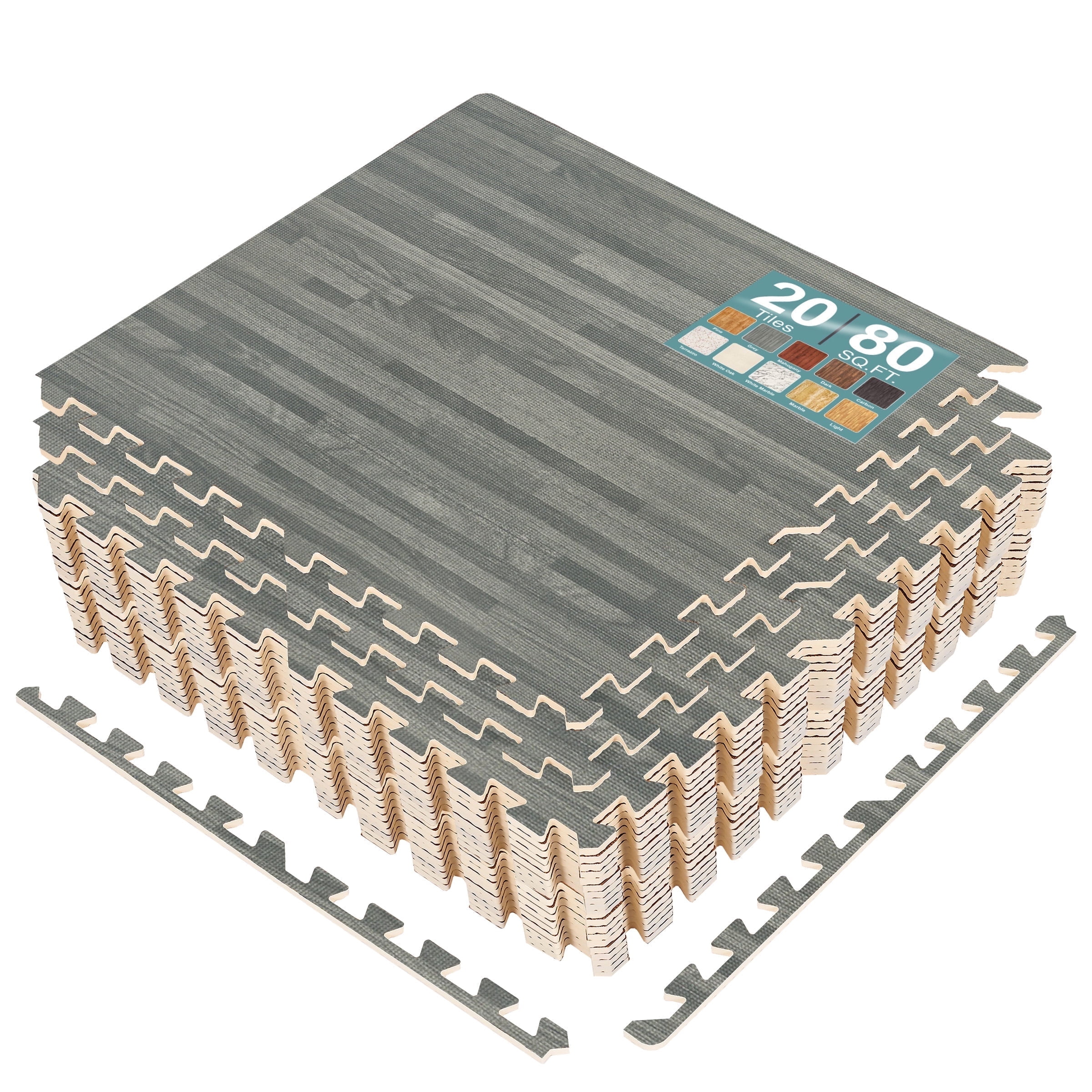 Sorbus Interlocking Foam Floor Tiles with Wood Grain Finish (Gray, 80 sq ft, 20-Piece Set) al2kw