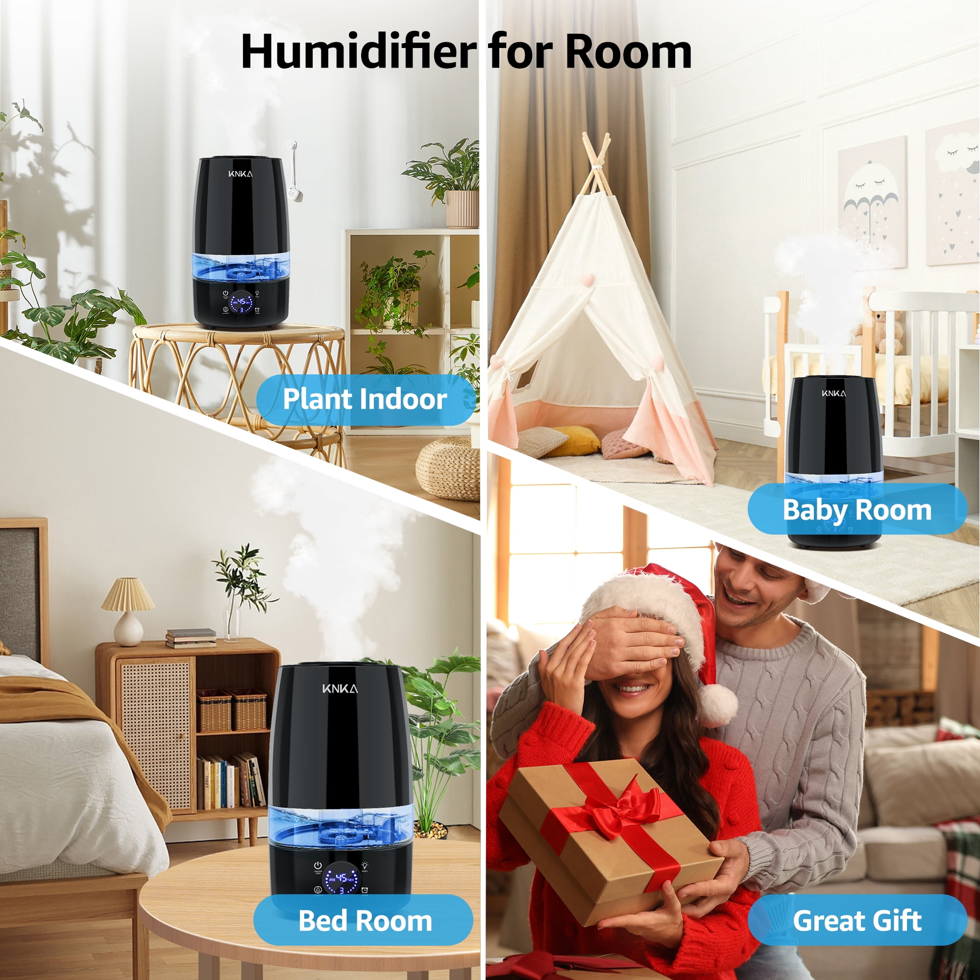 KNKA Ultrasonic Humidifier for Large Rooms, Essential Oil Diffuser with Auto Humidity Control (Black, 1.19 gal) u3yq2