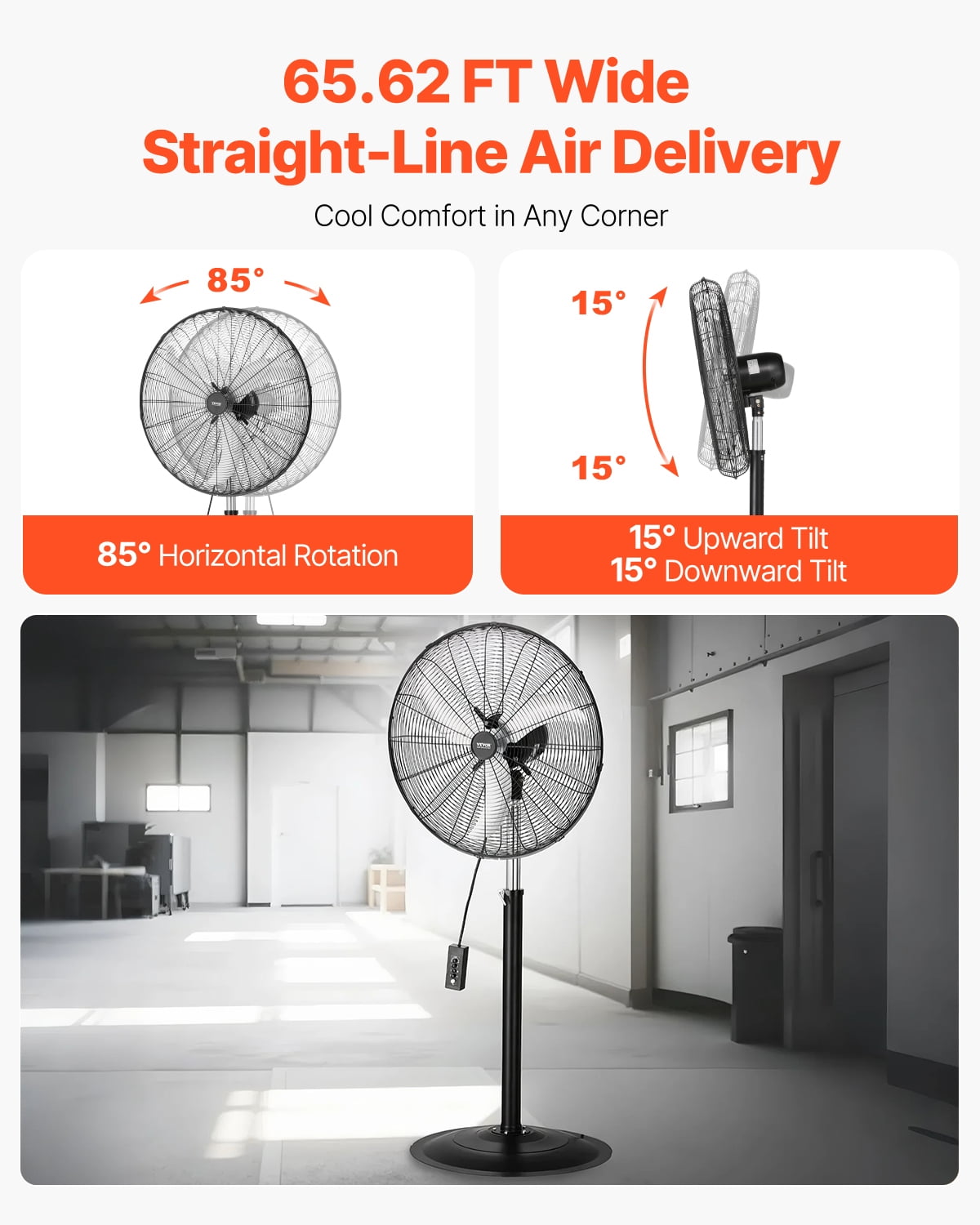 VEVOR Industrial Pedestal Fan, 30 Inch Oscillating Standing Fan with 3-Speed Control and Adjustable Height (Black, 30 in) ccp71