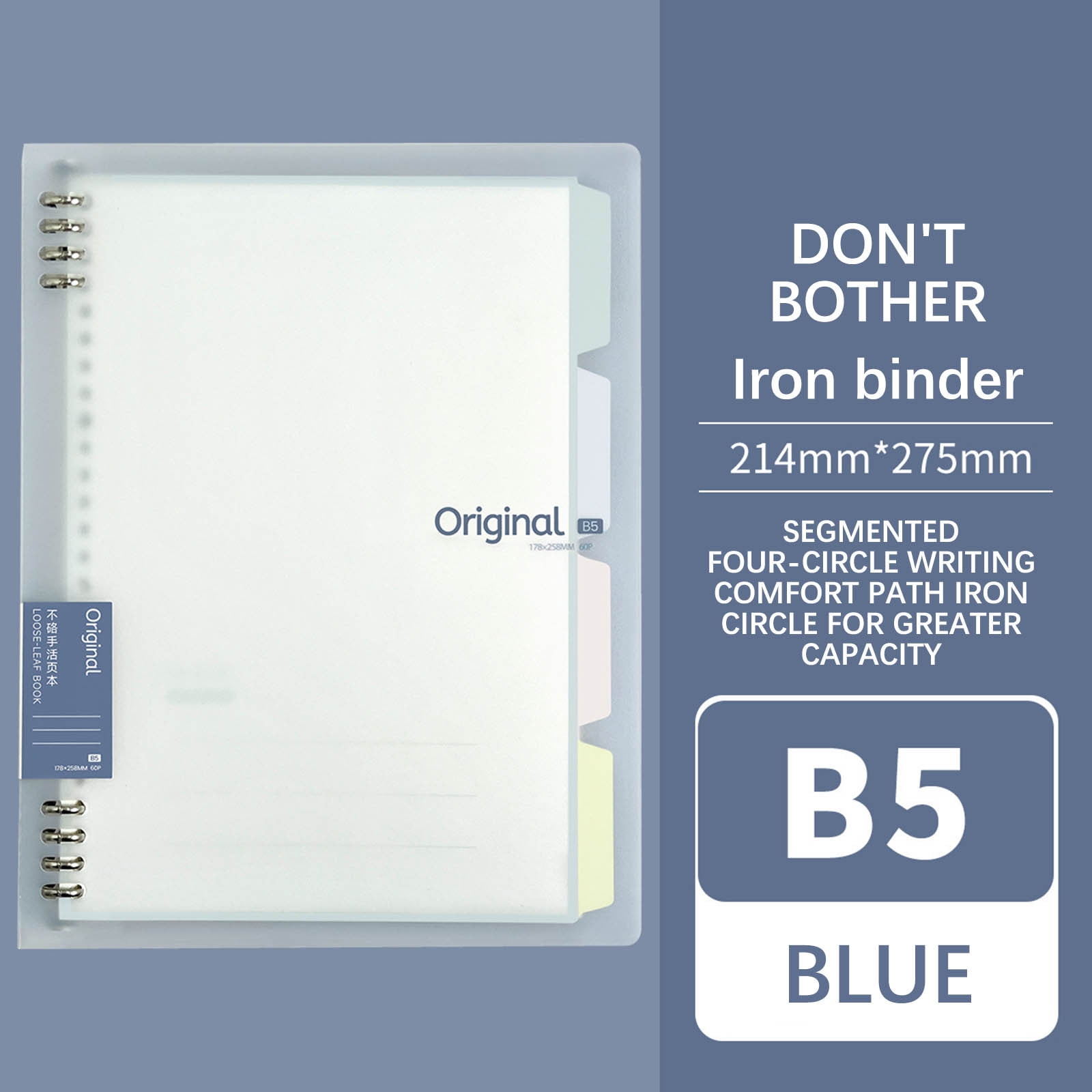 Foqnuq B5 Loose Leaf Notebook, Durable Skin-Feel Writing Pad for Planning and Organization (Blue, 1 Pack) r9ufg - Image 2