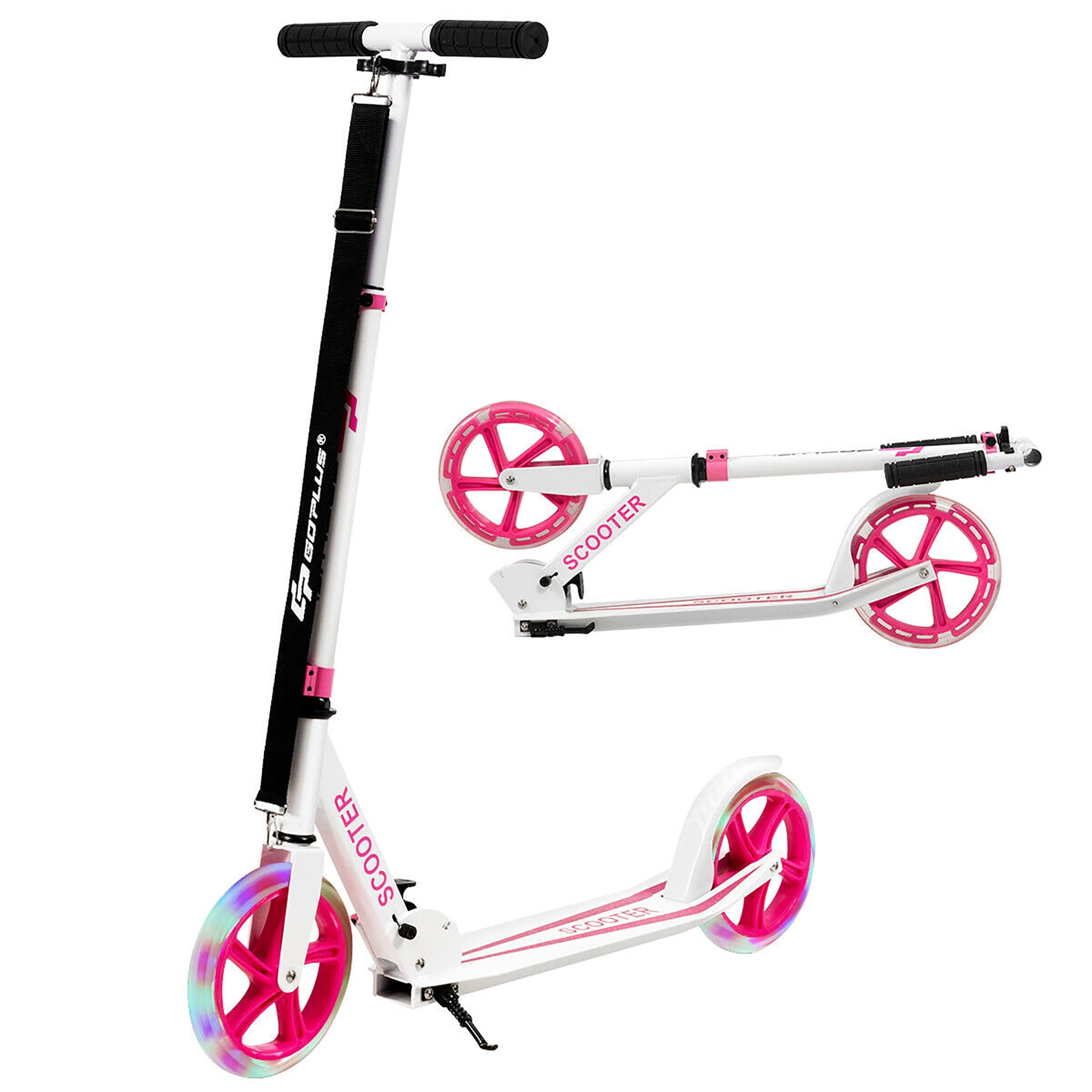 Costway Folding Kick Scooter with LED Light-Up Wheels (Pink, 8.5 lb) ayp7d