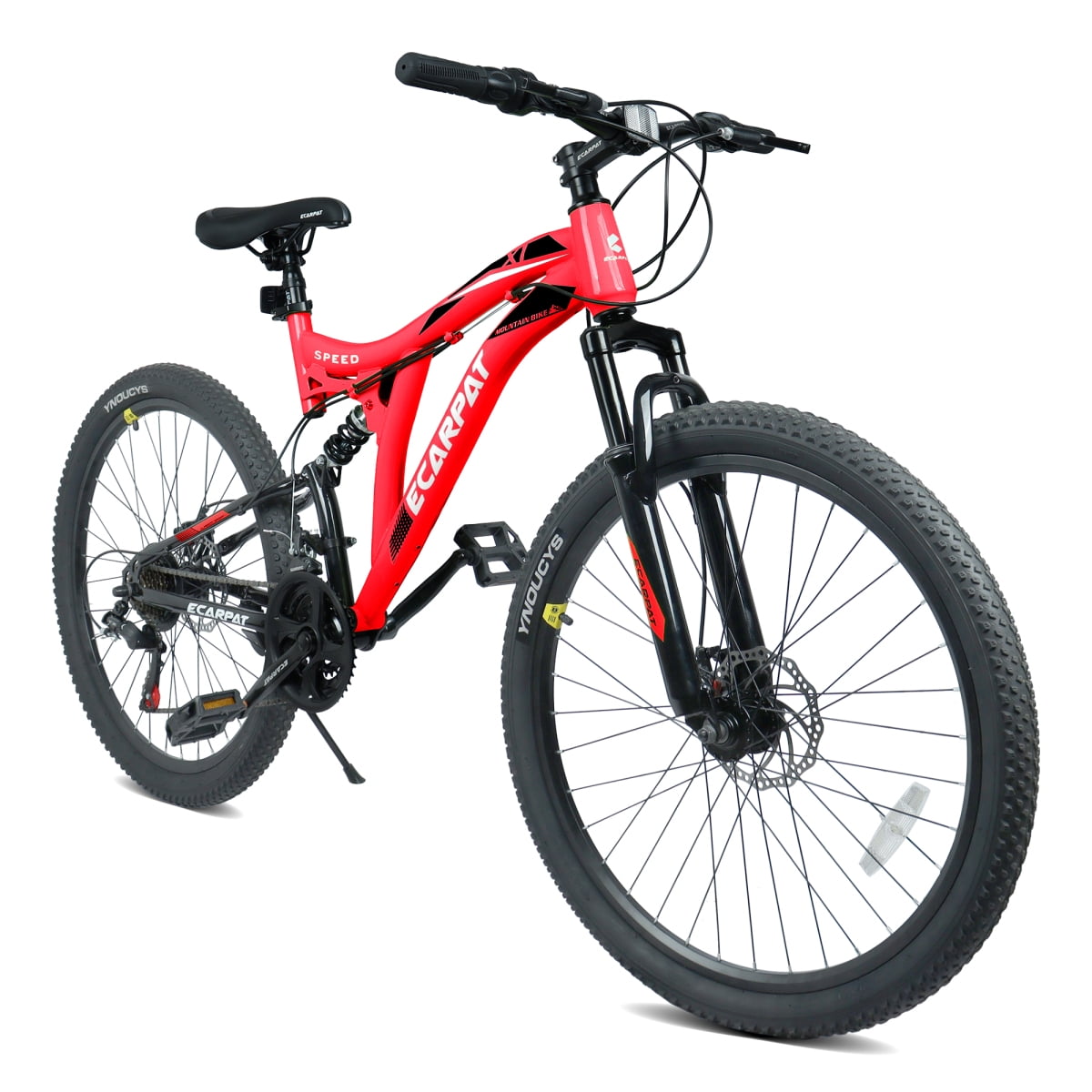 Dcmisas 26-Inch Mountain Bike, 21-Speed Full Suspension Steel Frame with Dual Disc Brakes (Red, 26 in) bi3ug