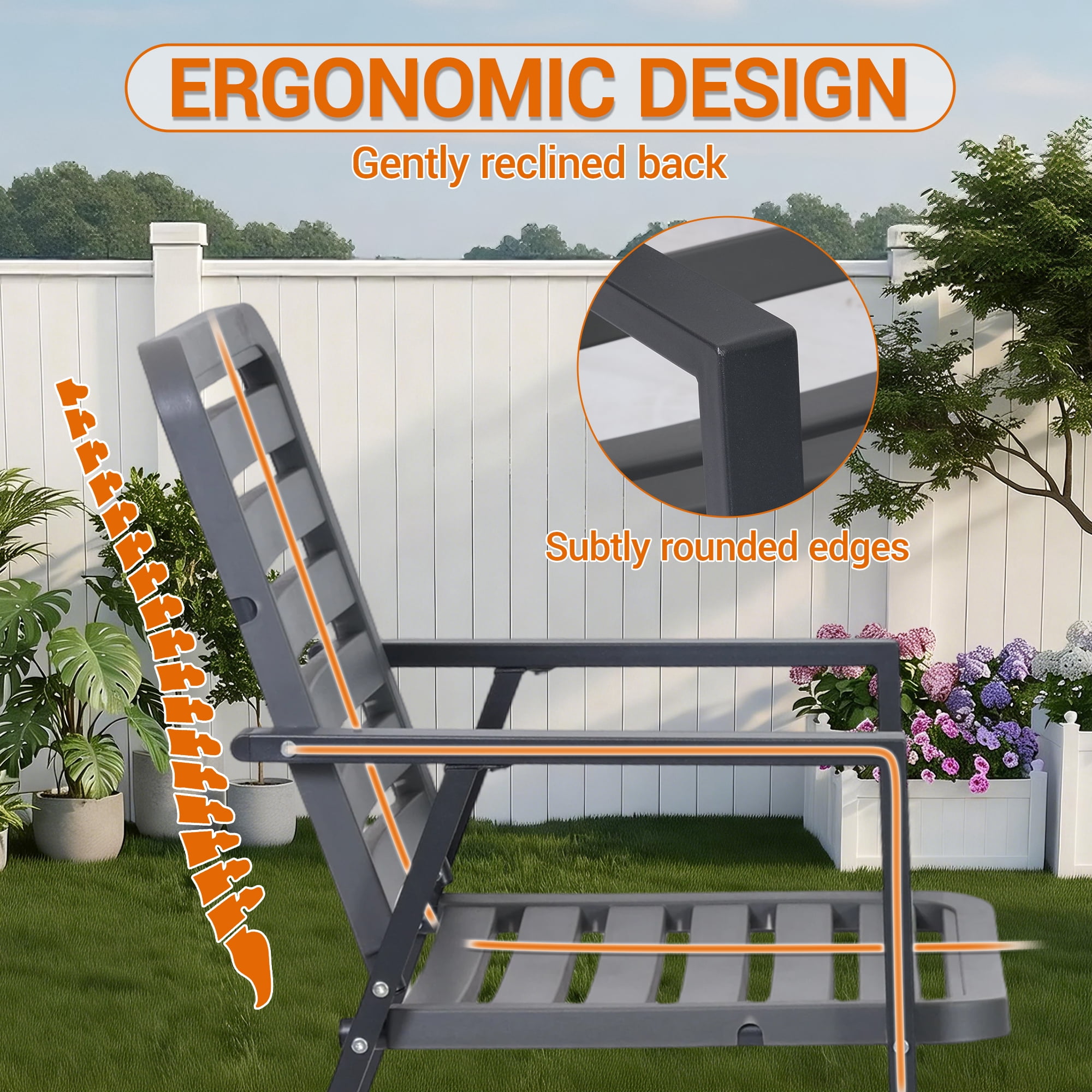 DELMANGO Outdoor Patio Dining Chairs with Metal Frame, All-Weather Garden Seating (Gray, Set of 2) e6uyh