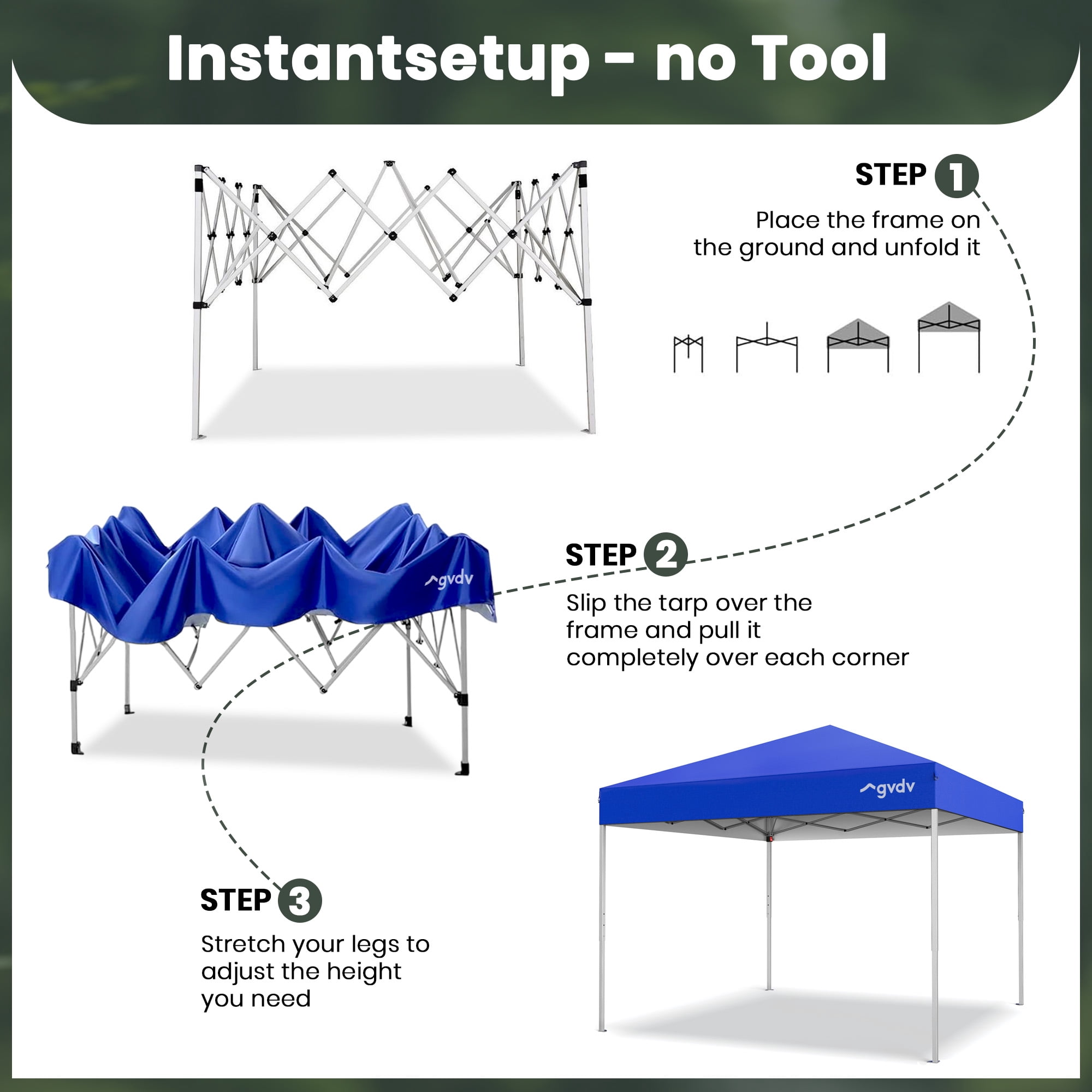 GVDV 10x10 ft Pop-up Canopy Tent, Heavy-Duty Outdoor Gazebo with Adjustable Height (Blue, 10x10 ft) k4s2a