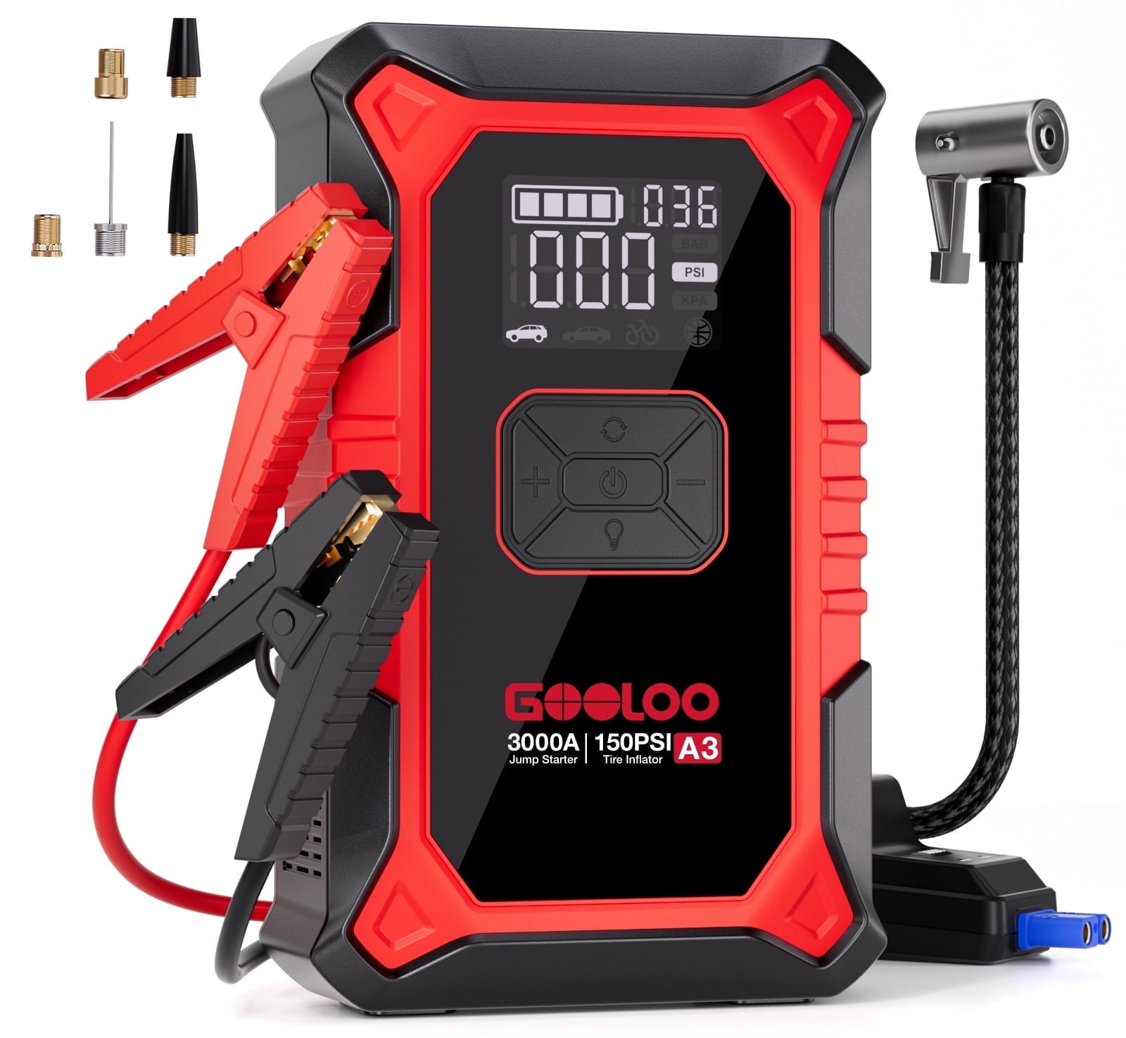 Gooloo 3000A Portable Car Battery Jump Starter with 150PSI Air Compressor (Red, 1 Unit) zeabv