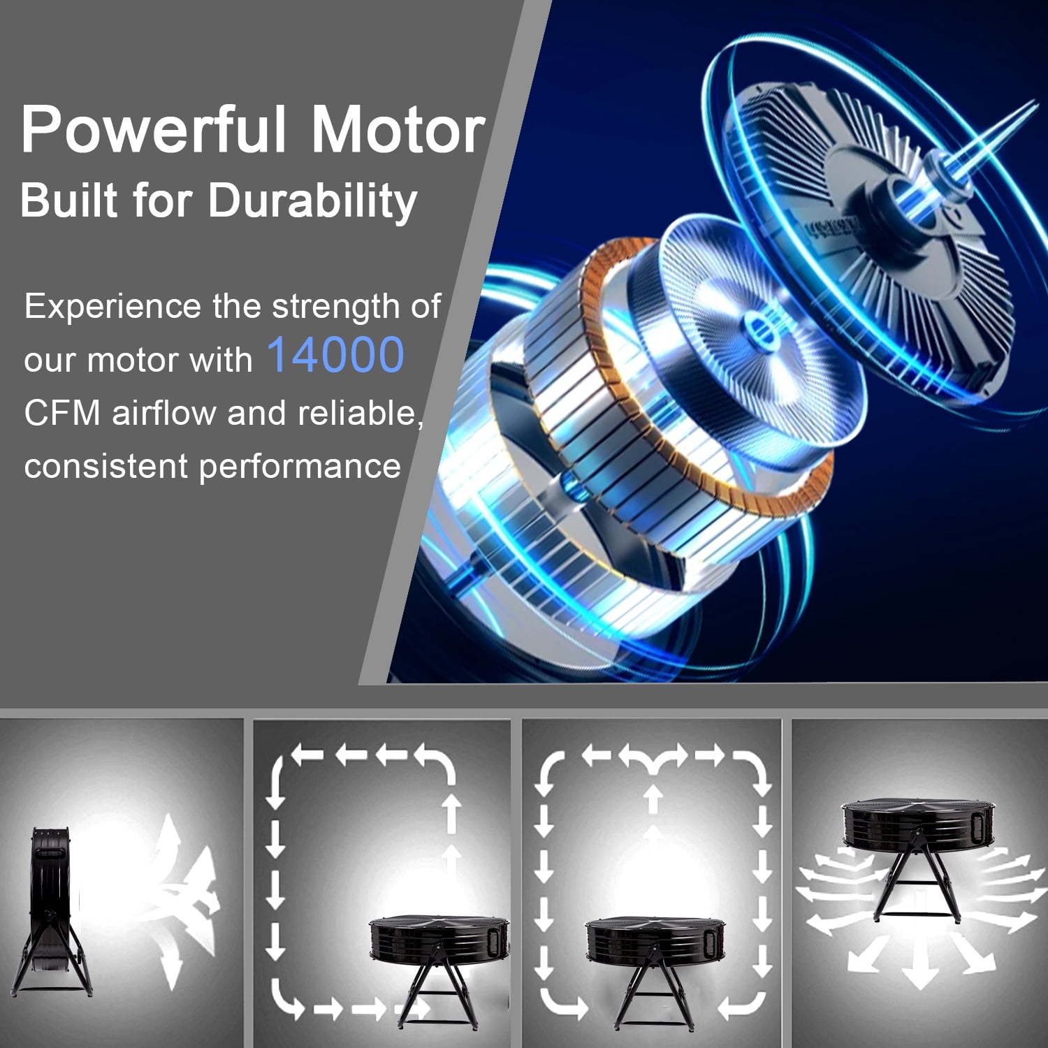 VAJIAZA 30 in Industrial High Velocity Drum Fan, Heavy Duty Air Circulator with 360° Tilt and 3 Speeds (Black, 30 in) e4que