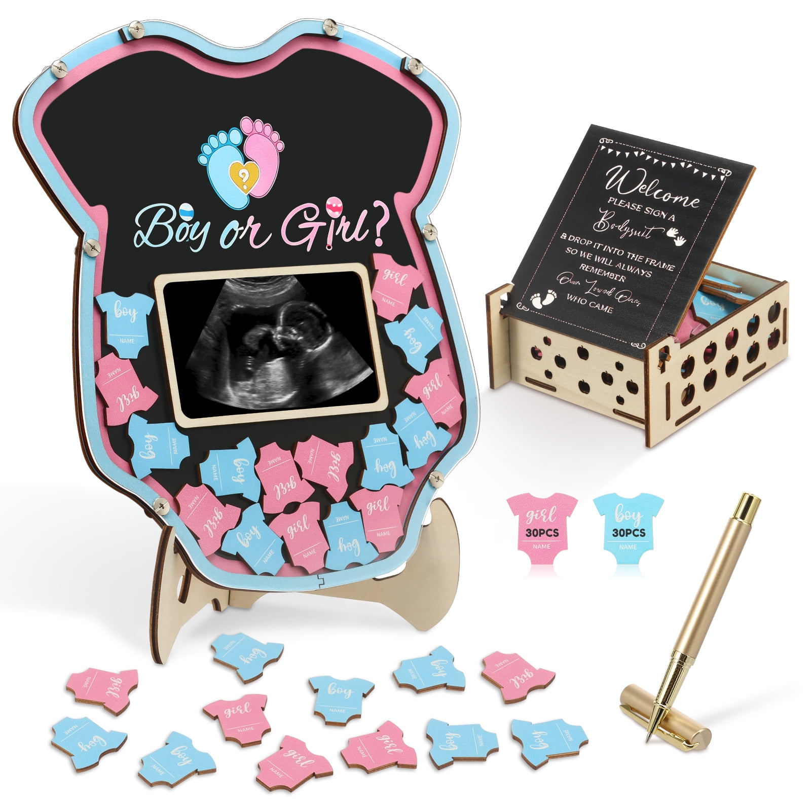 Adifare Baby Gender Reveal Voting Board Set with Stand and 60 Wooden Chips (Blue, 11.61 in x 10.43 in) rabwm