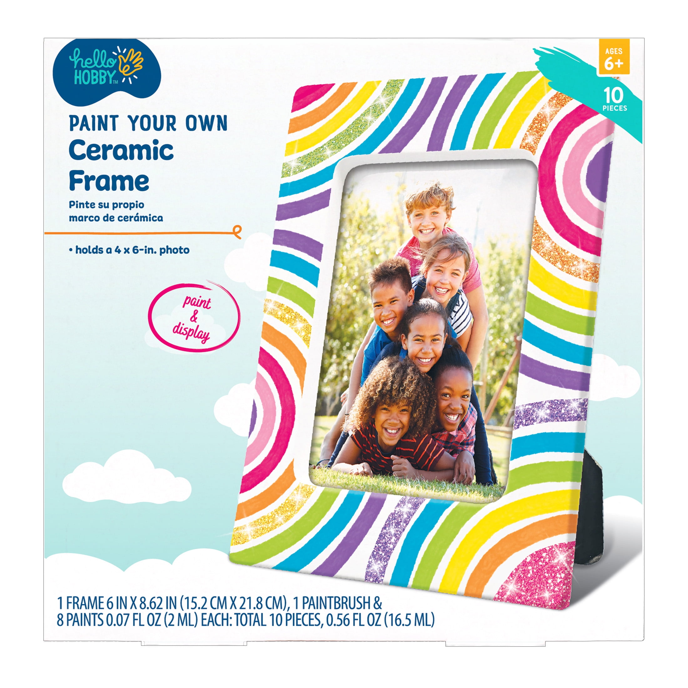 Hello Hobby Paint Your Own Ceramic Frame Kit for Kids (White, 4 in x 6 in) myrg6