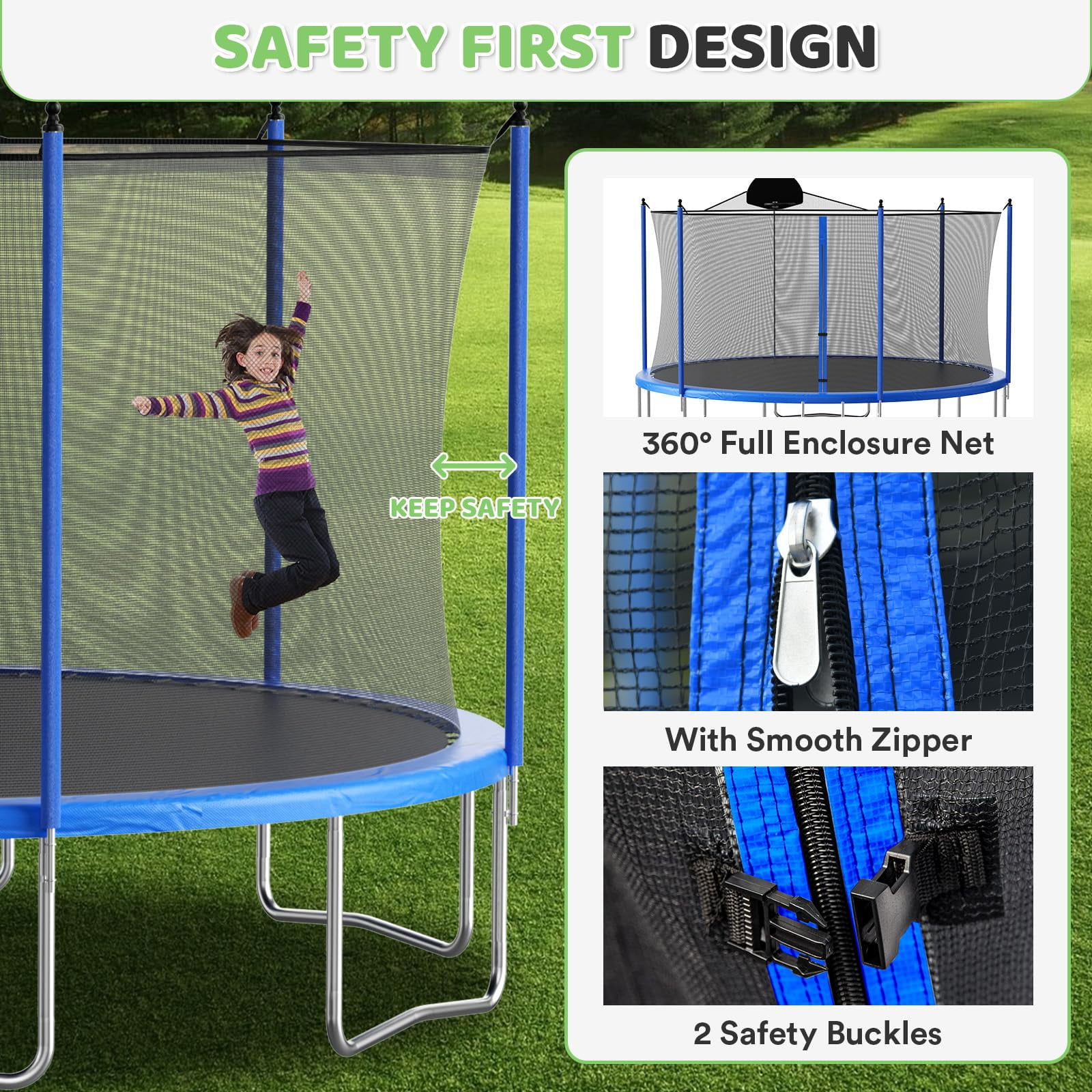 LIZEVINC 12 ft Round Outdoor Recreational Trampoline with Enclosure Net, Basketball Hoop and Ladder (12 ft) mgs95
