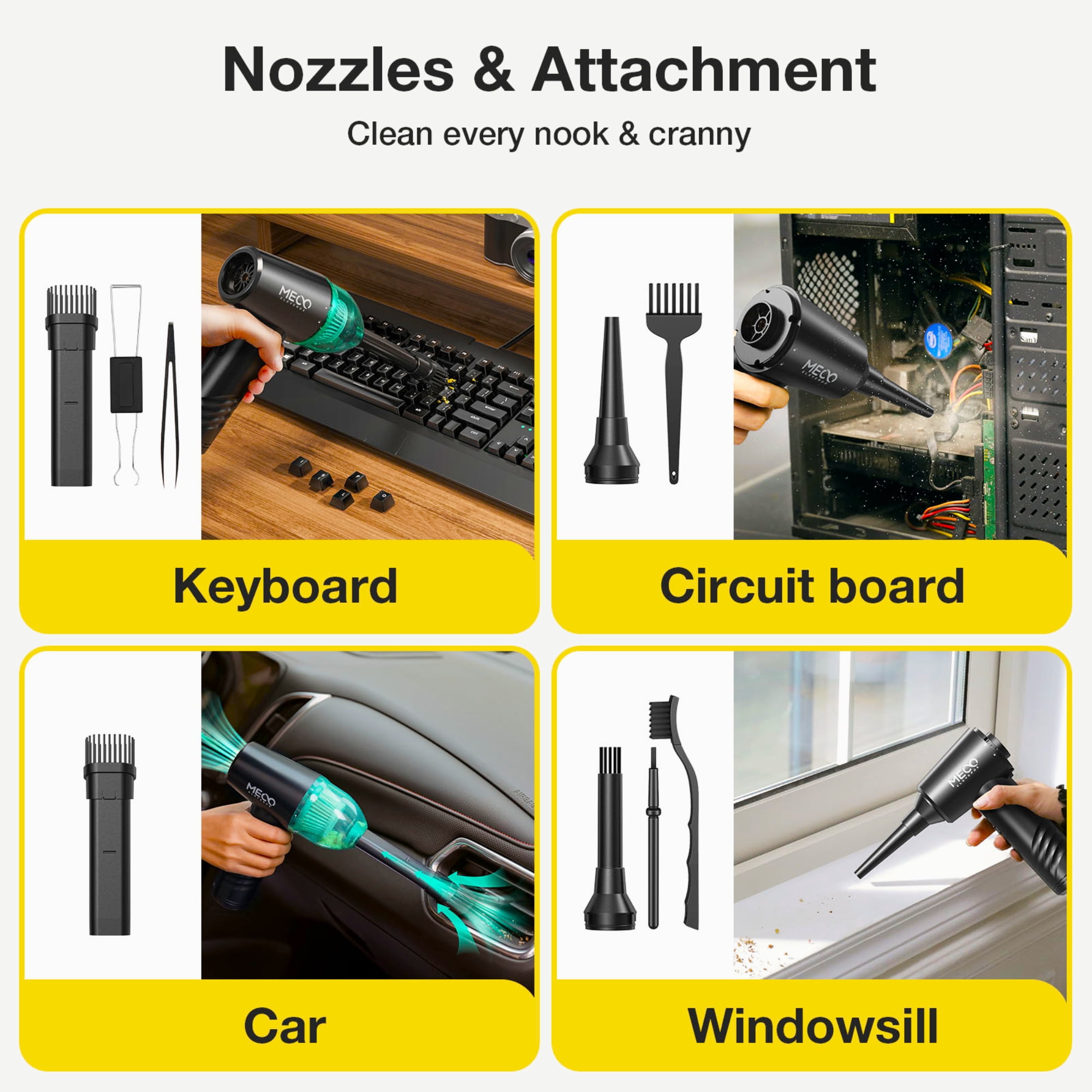 MECO 2-in-1 Cordless Air Duster and Handheld Vacuum for Electronics and Car Cleaning (Black, 6000mAh) 9j53z