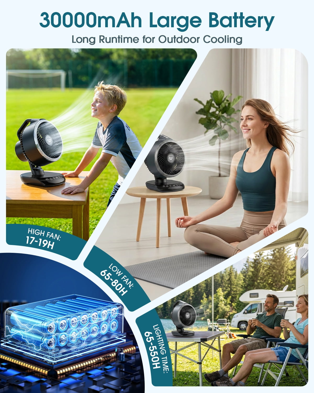 JINLICTE Portable Rechargeable Desk Fan with LED Light and Remote Control (5 Speeds, 30000mAh Battery) geu4j