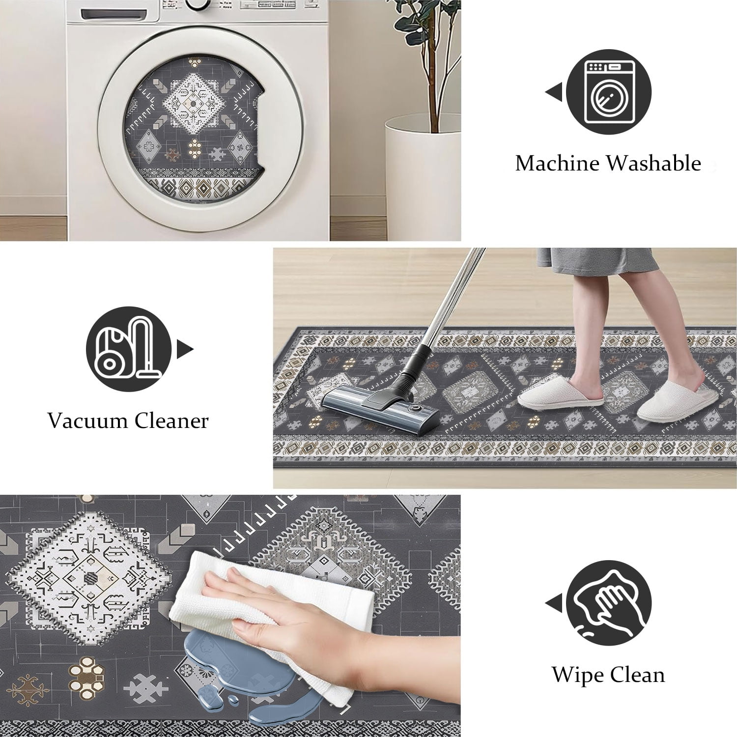 TECHVIDA 3-Piece Kitchen Rug Set, Non-Slip Machine Washable Farmhouse Floor Mats (Gray, 20 in x 32 in, 20 in x 47 in, 20 in x 59 in) 9y6vo