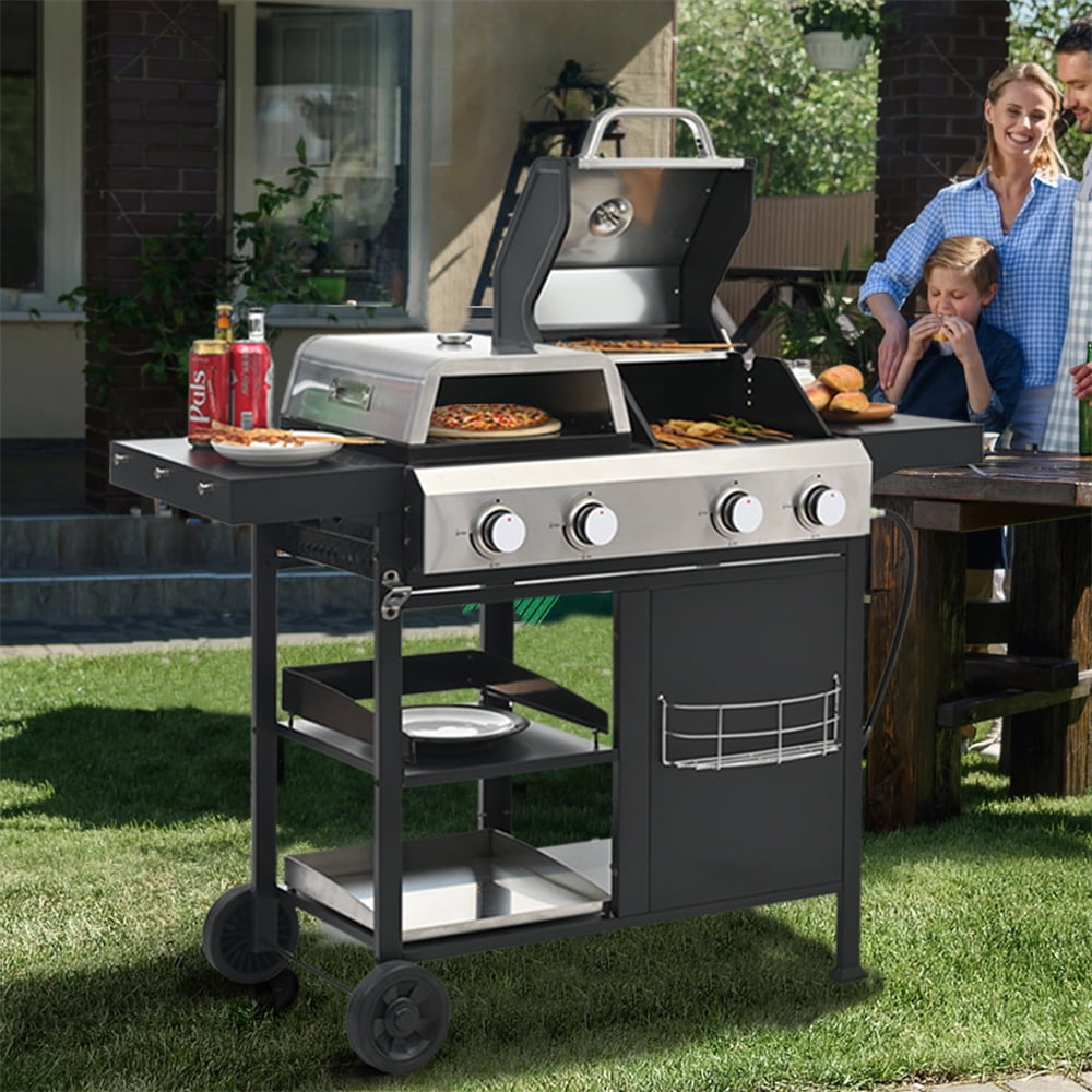 YIORTWO 4-Burner Propane Gas Grill and Griddle Combo with Pizza Oven (Black, 690 sq in) 73twn