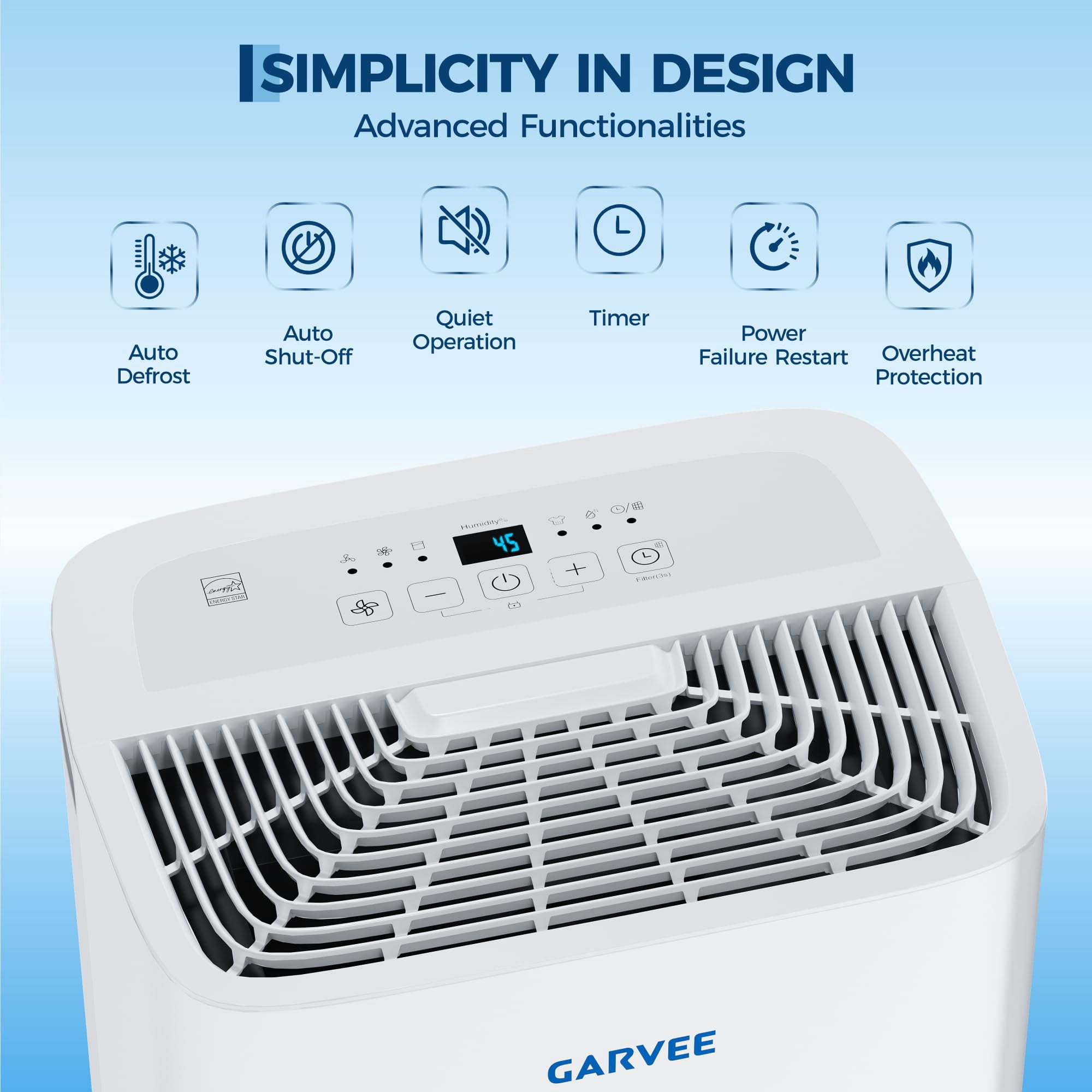 GarveeLife Dehumidifier for Basement and Home, Large Room Moisture Remover with Smart Control and Washable Filter (White, 35 Pint) 5bse0