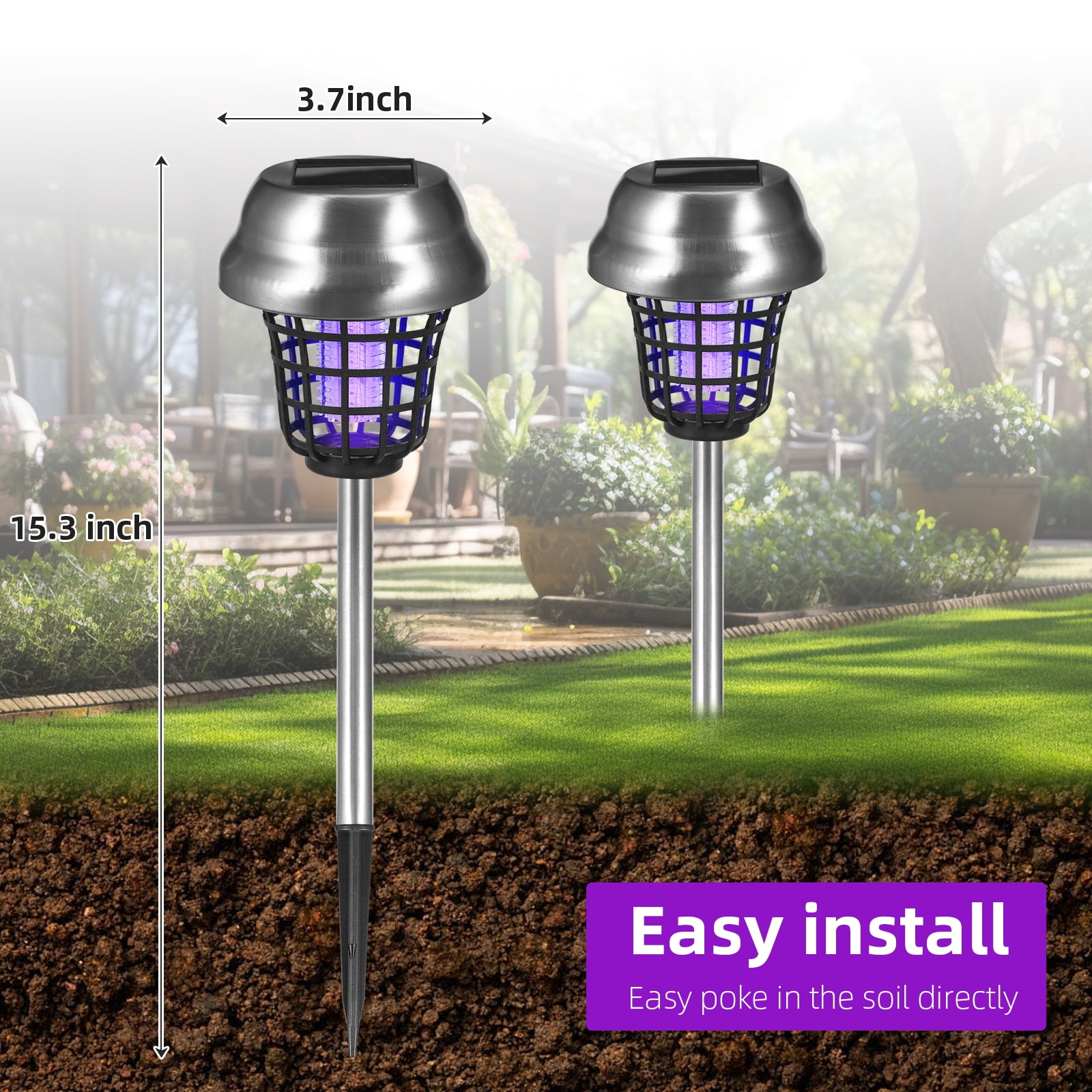 Jinyi Solar Bug Zapper Outdoor Mosquito Killer Lamp (2-Pack, White/Purple Light) gq762